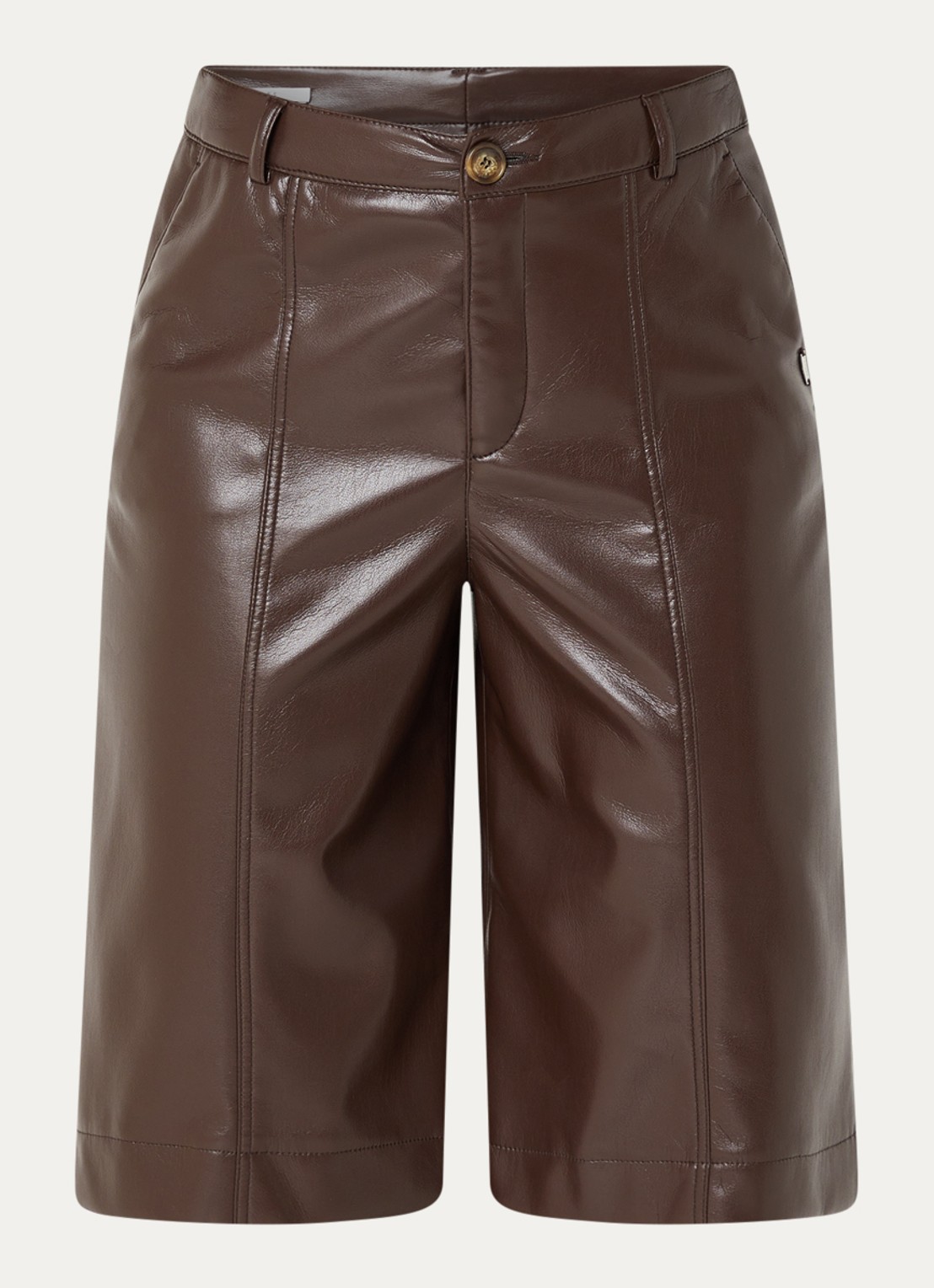 Xandres Puzanne high waist straight fit korte broek van imitatieleer - voorkant donkerbruin