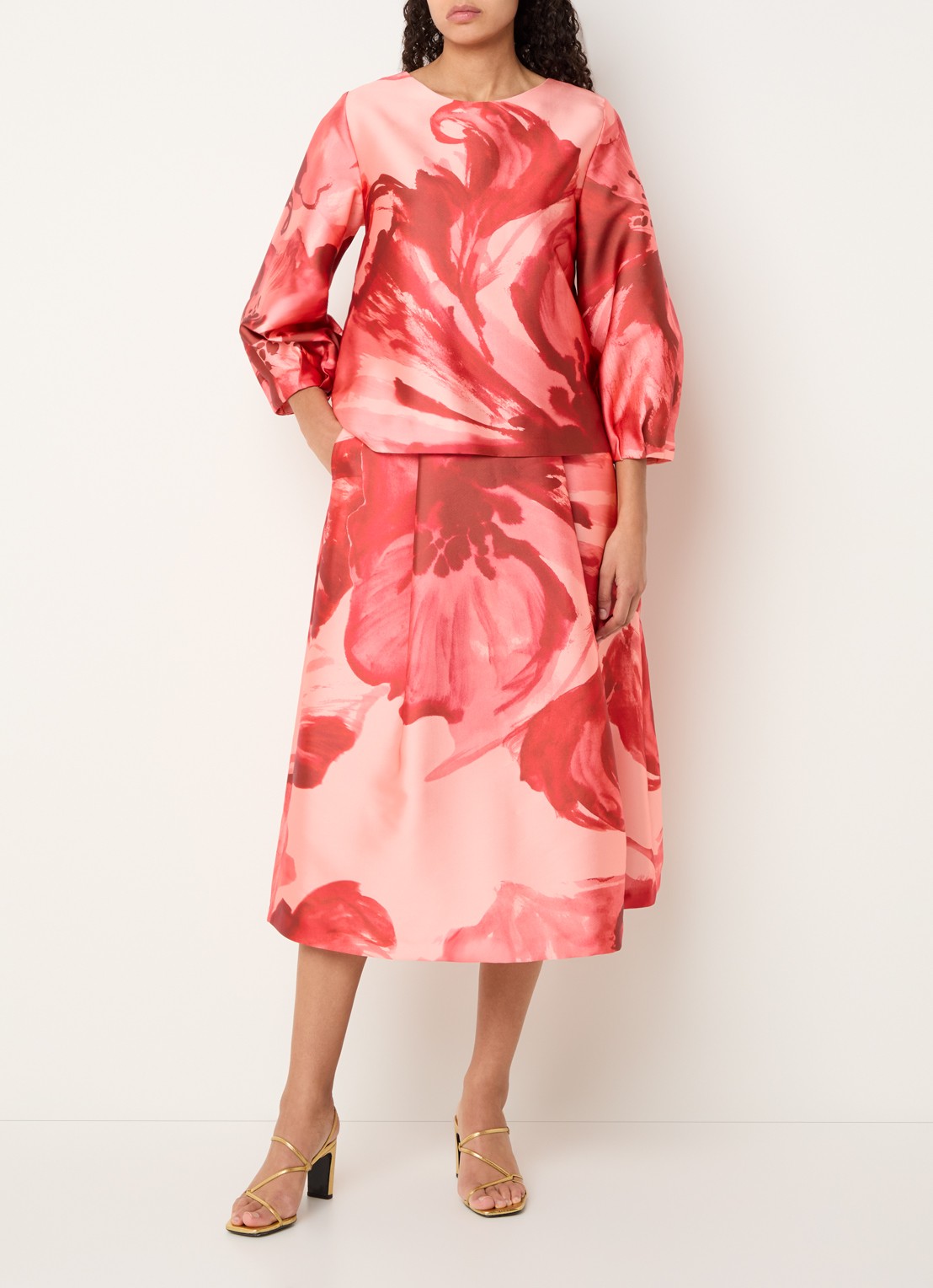 Xandres Rayma midi A-lijn rok met bloemenprint - voorkant 3 rood