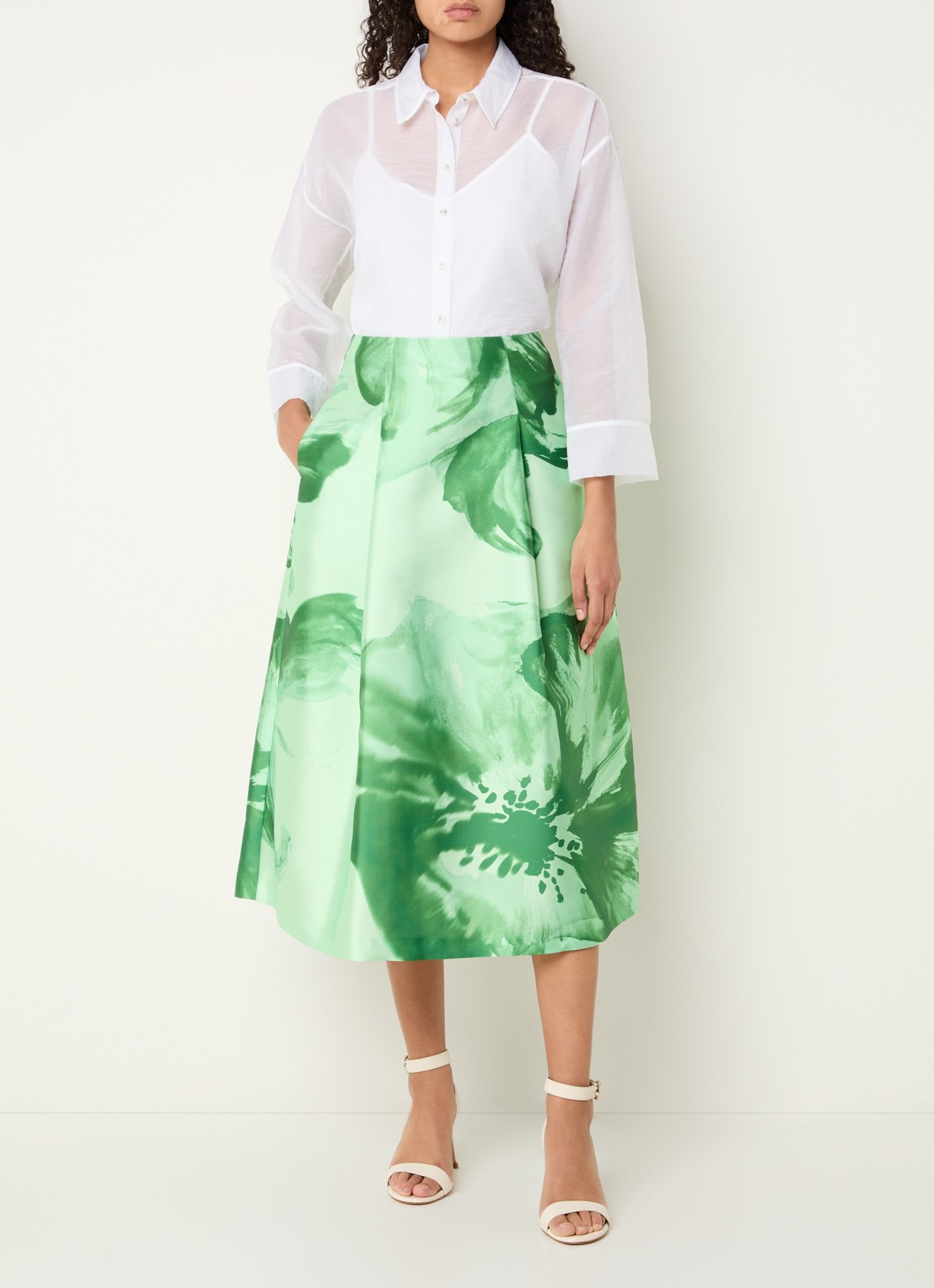 Xandres Rayma midi A-lijn rok met bloemenprint - voorkant 3 groen