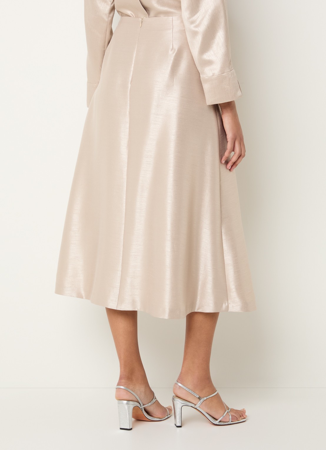 Xandres Rayma midi A-lijn rok met metallic finish - achterkant 3 beige