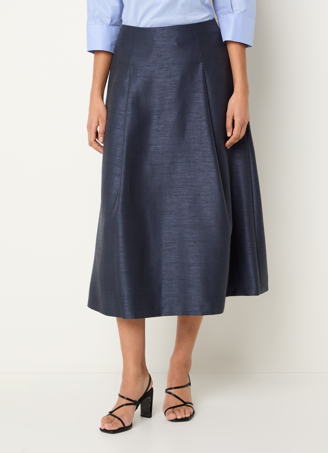 Xandres Rayma midi A-lijn rok met metallic finish - detail 2 donkerblauw