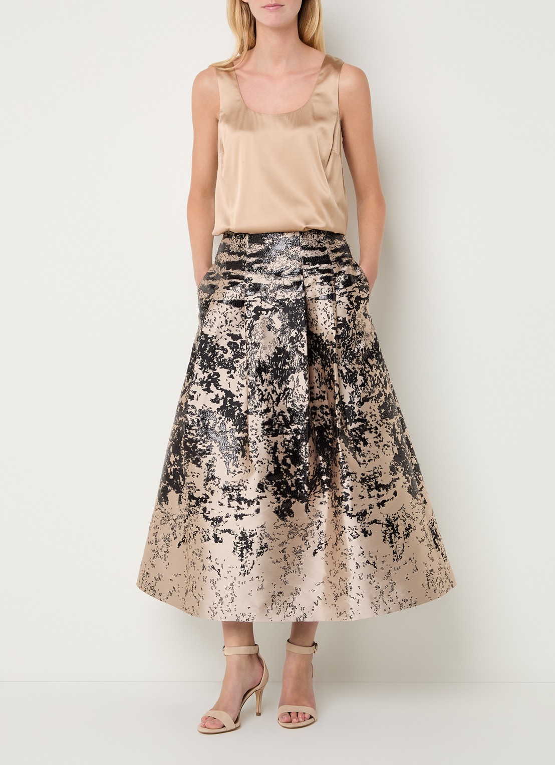 Xandres Renoir maxi A-lijn rok met jacquard dessin - voorkant 2 creme