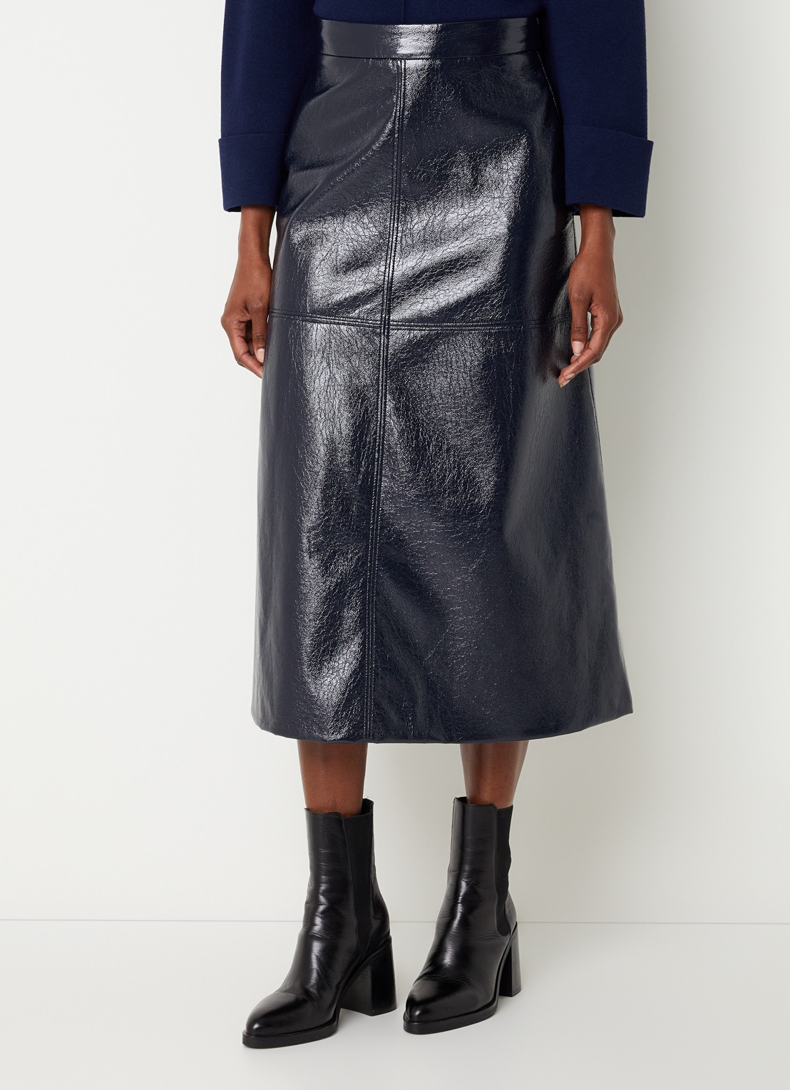 Xandres Rheya midi rok van imitatieleer met steekzakken - detail 4 donkerblauw