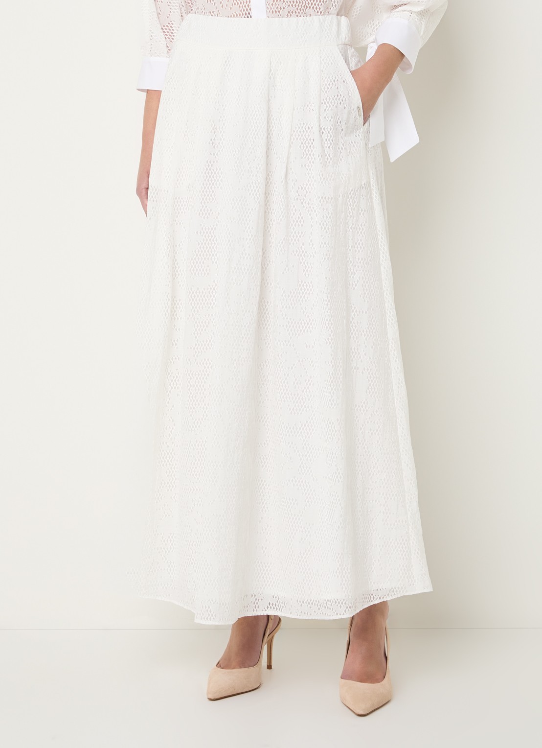 Xandres Rive maxi A-lijn rok met mesh - detail 4 wit