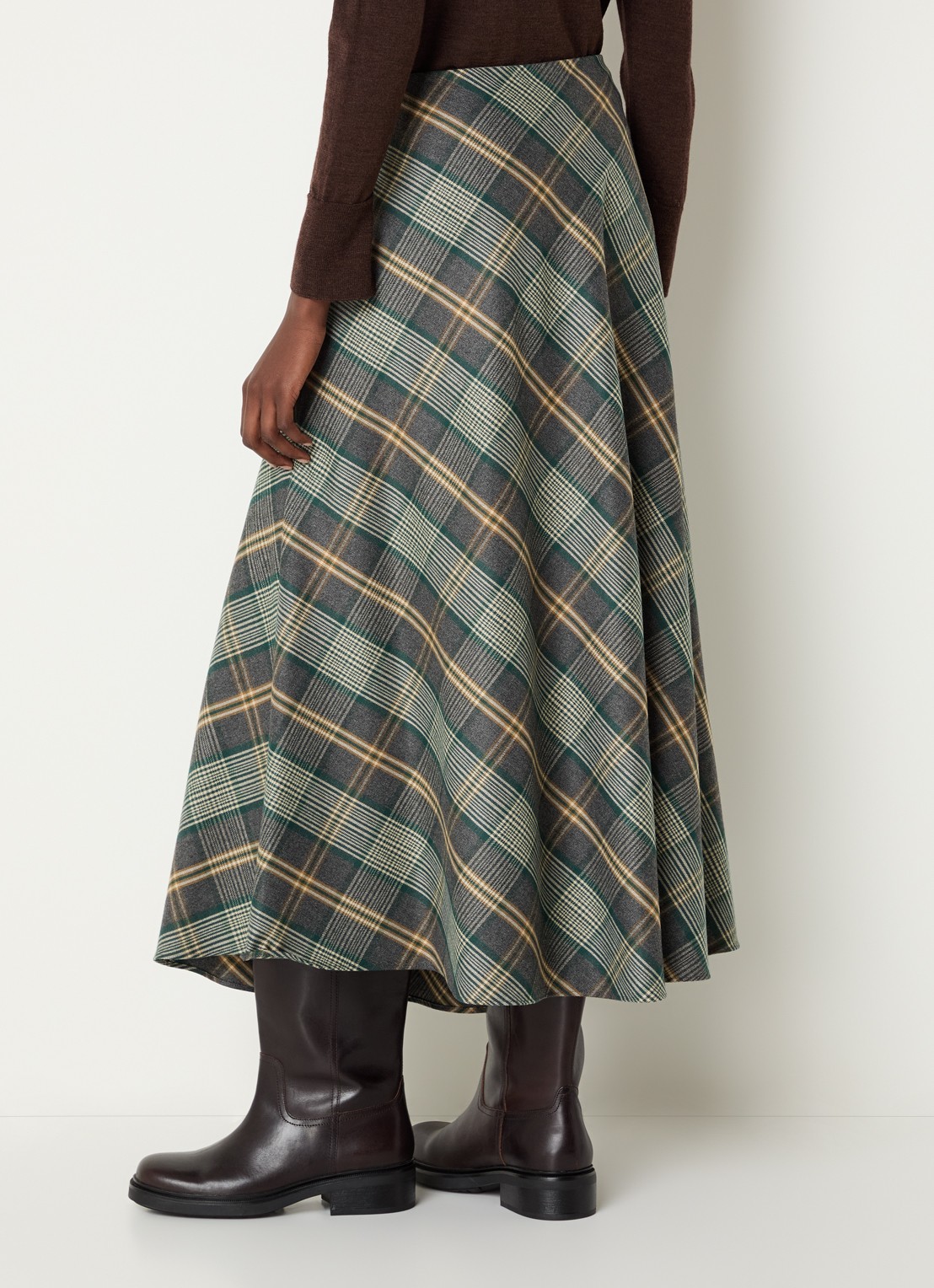 Xandres Rocio midi rok met ruitdessin - achterkant 4 donkergroen