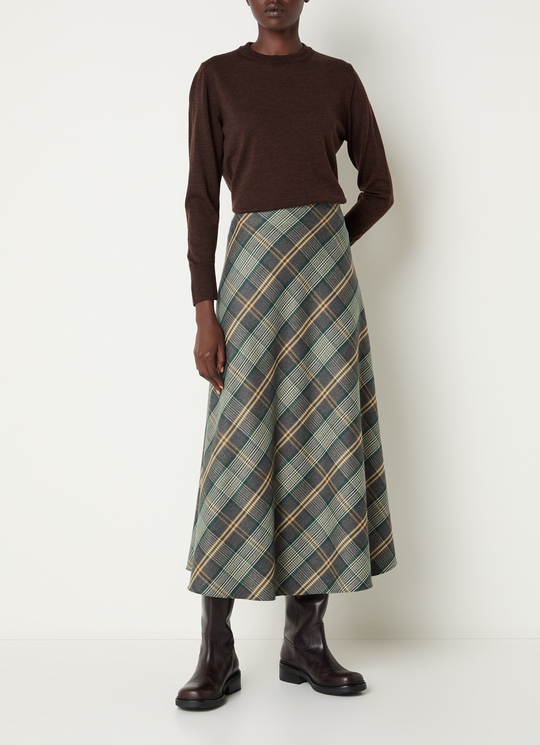 Xandres Rocio midi rok met ruitdessin - voorkant 2 donkergroen