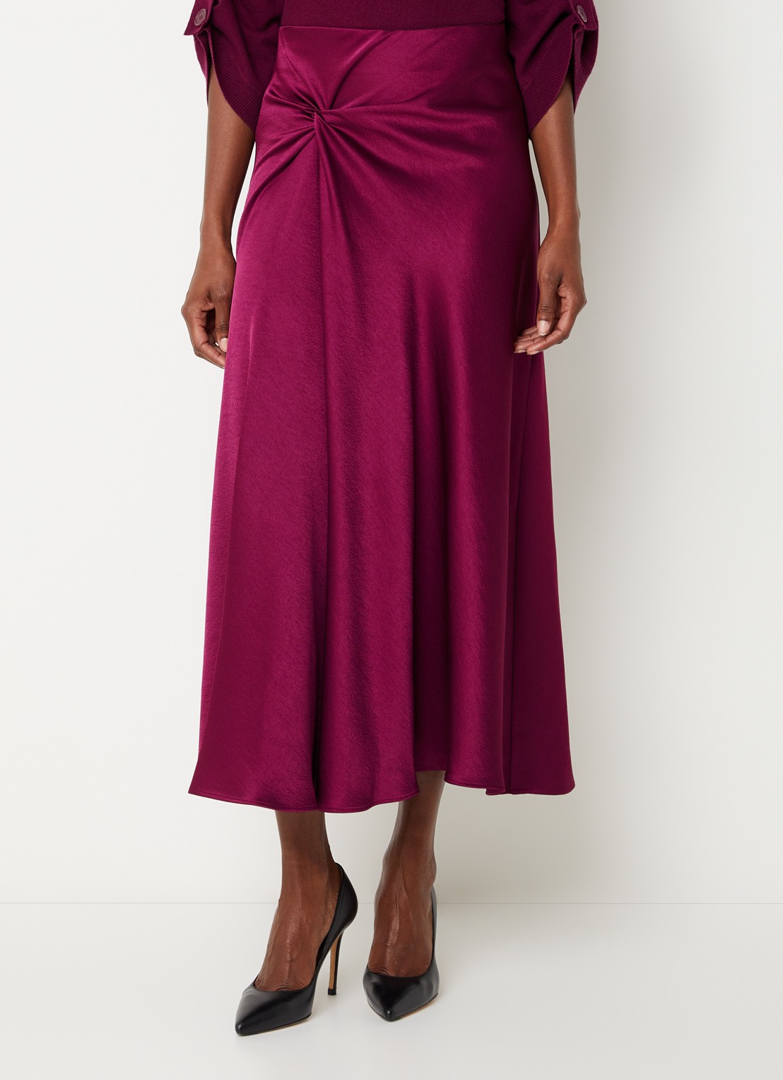 Xandres Rokia midi rok van satijn - detail paars