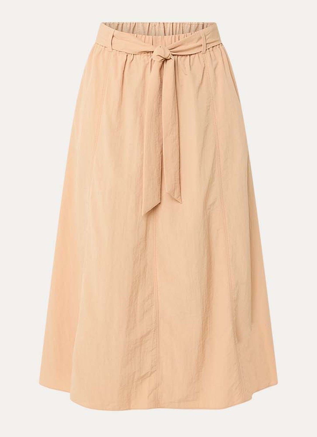 Xandres Rossi high waist midi A-lijn rok met strikceintuur - voorkant 3 camel
