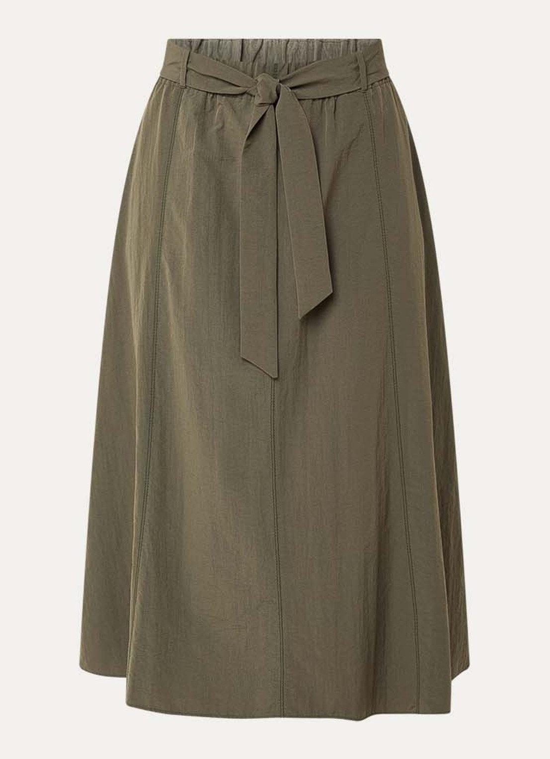 Xandres Rossi high waist midi A-lijn rok met strikceintuur - voorkant 2 bronsgroen