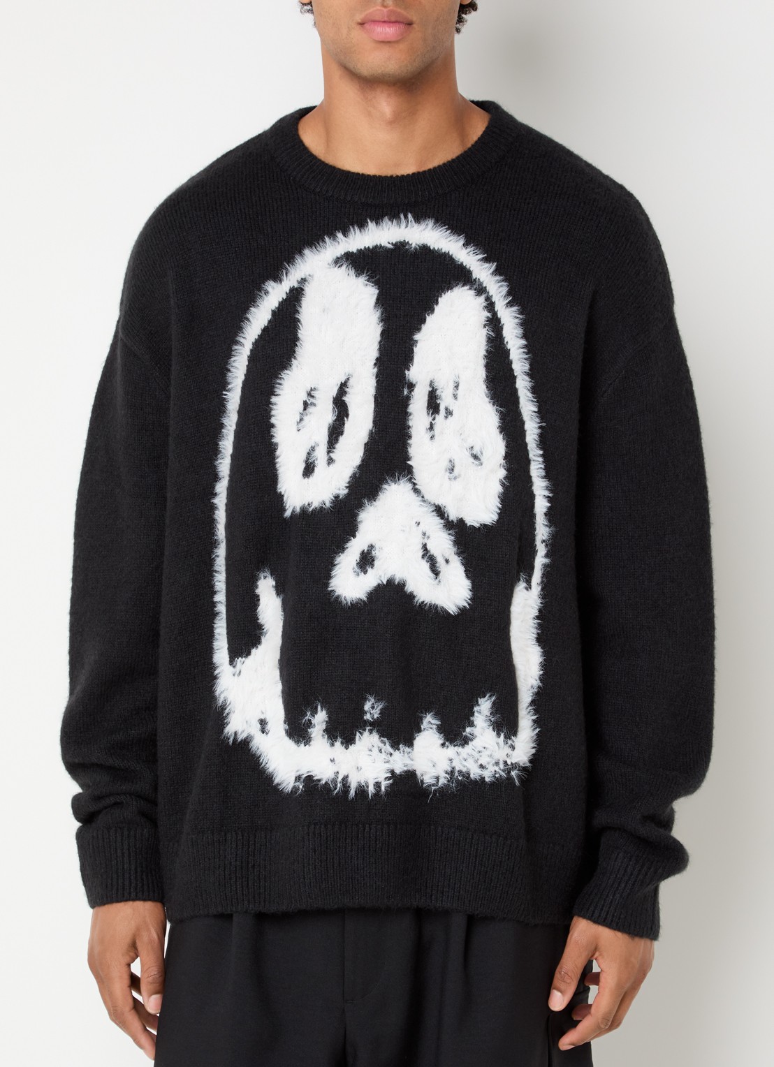 Y-3 Grofgebreide trui in wolblend met print - detail 4 zwart