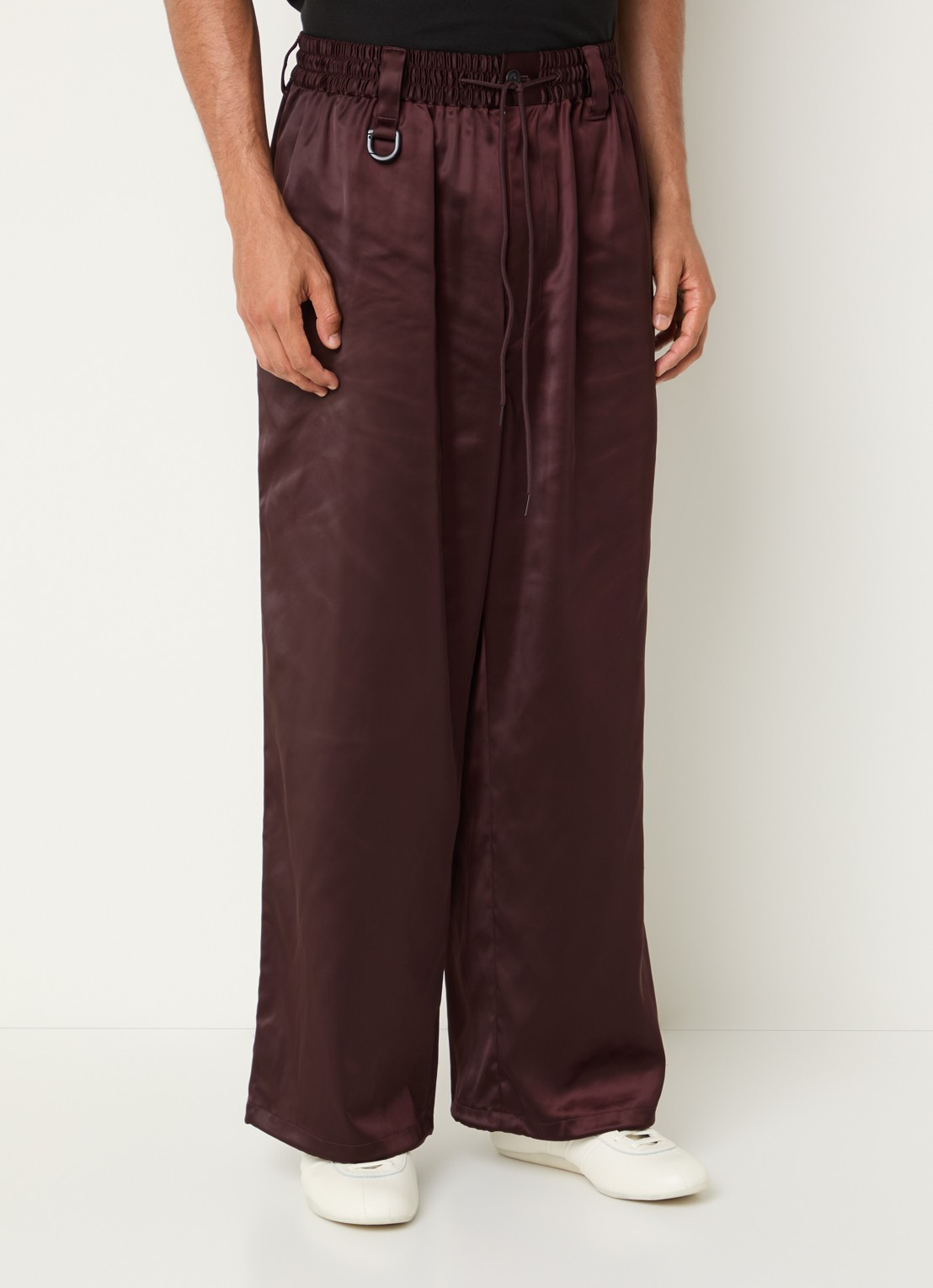 Y-3 Loose fit trainingsbroek van satijn met streepprint - detail 3 bordeauxrood