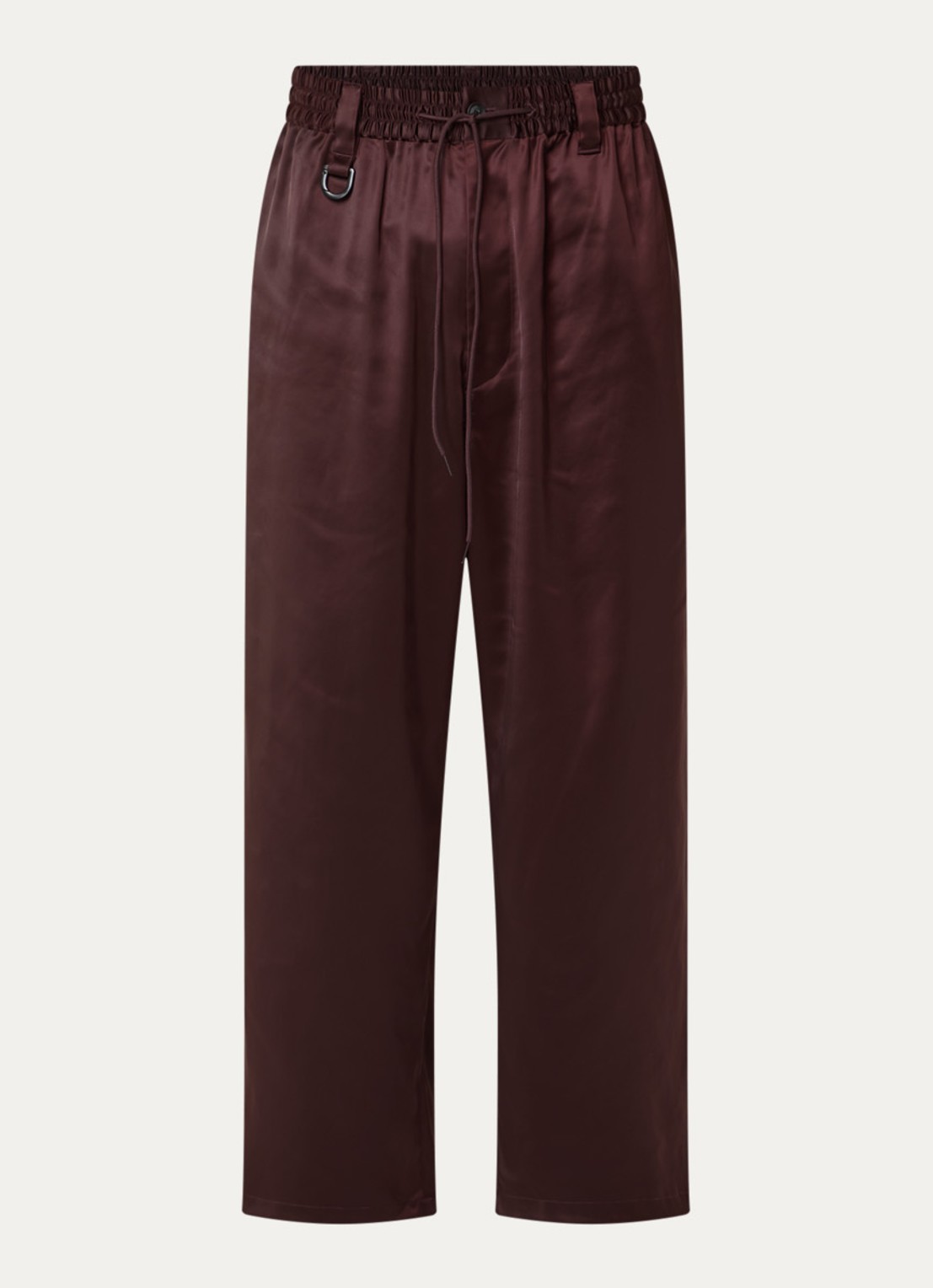 Y-3 Loose fit trainingsbroek van satijn met streepprint - voorkant bordeauxrood