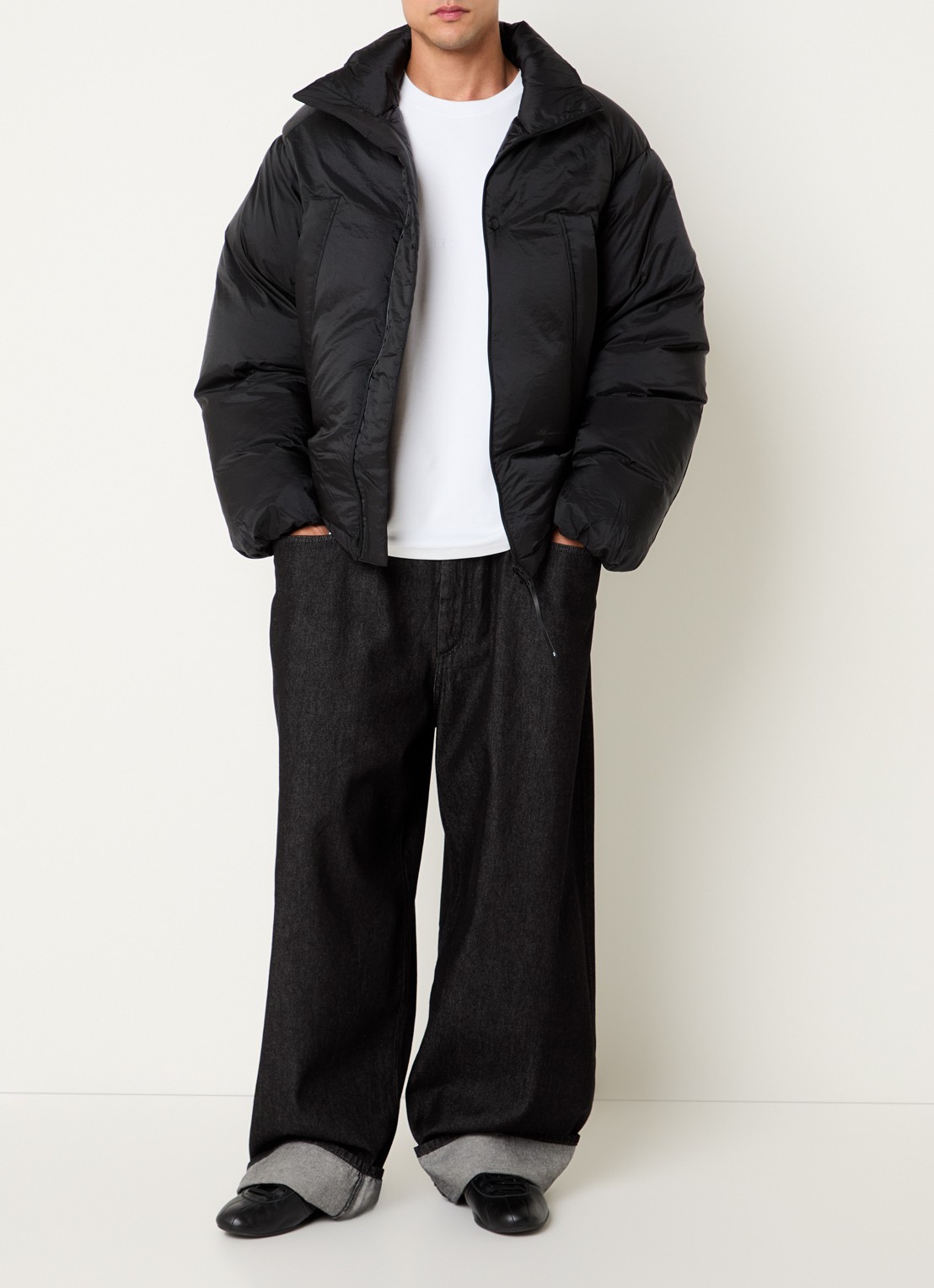 Y-3 Puffer jack met steekzakken - voorkant 2 zwart