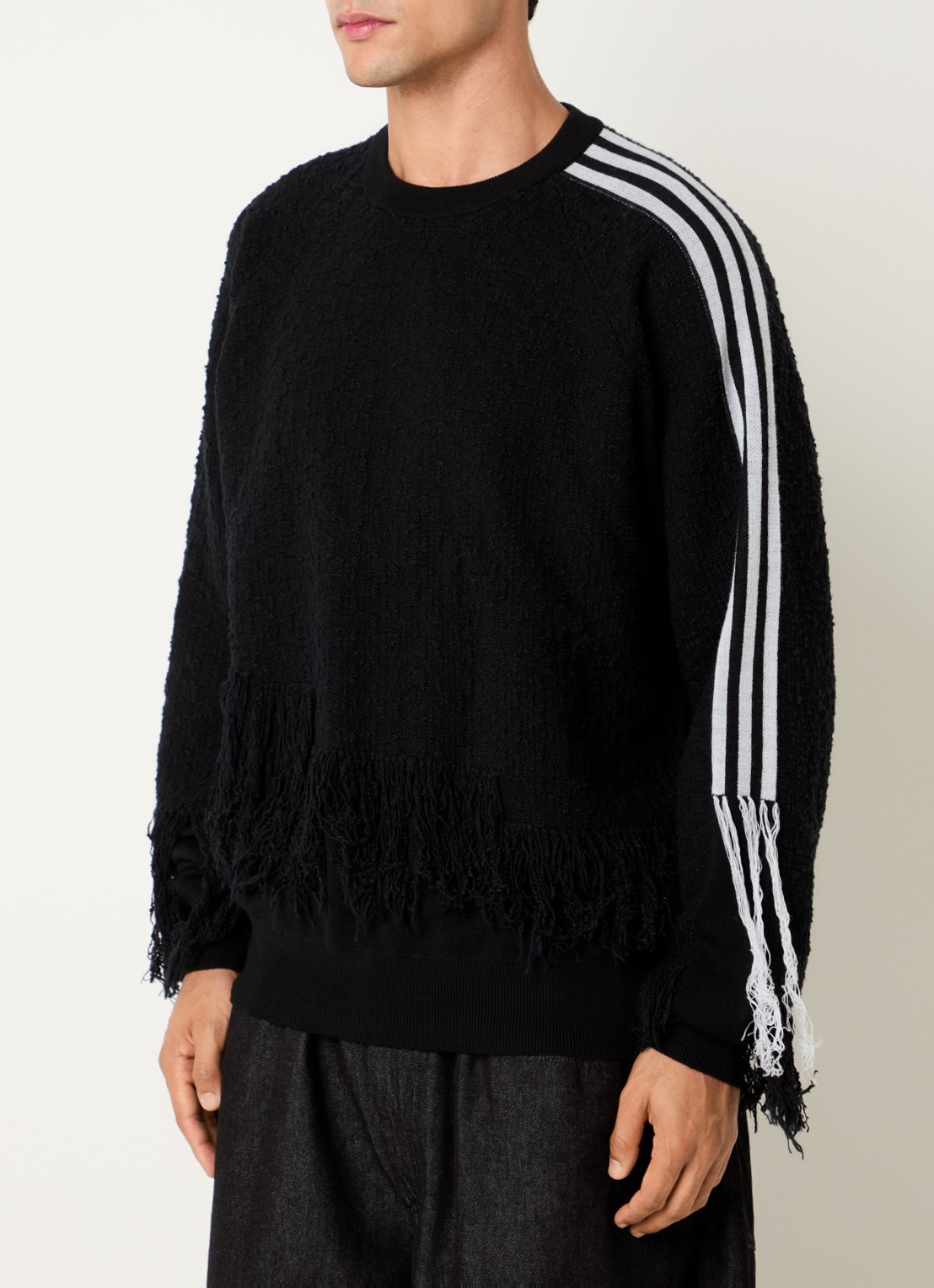 Y-3 Sweater met jacquard dessin en franjes - detail zwart