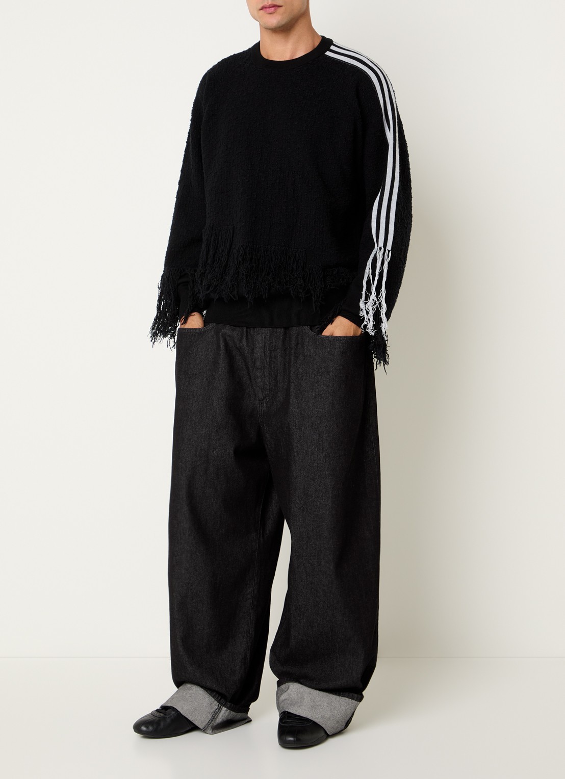 Y-3 Sweater met jacquard dessin en franjes - voorkant 4 zwart