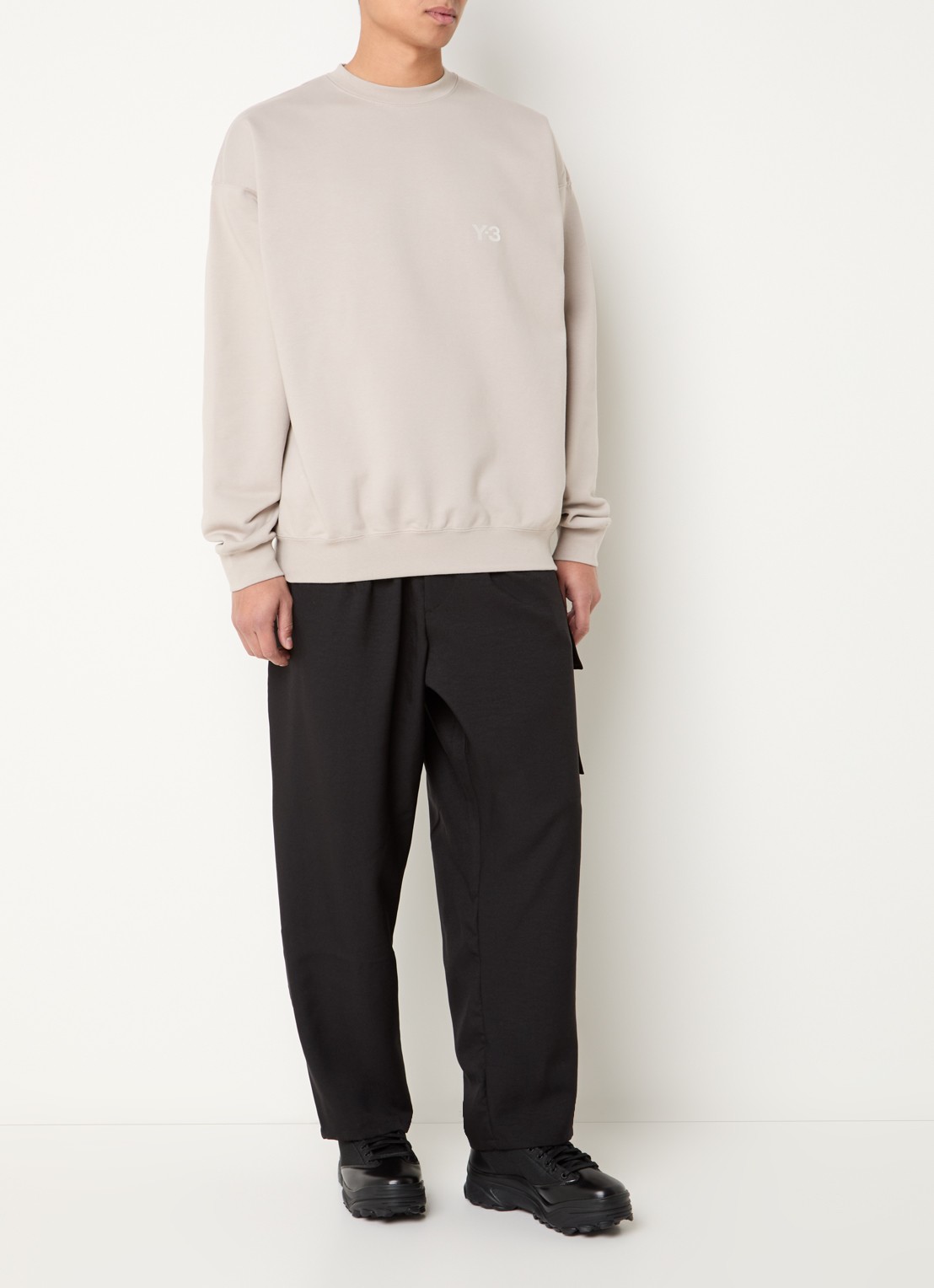 Y-3 Sweater met logoprint - voorkant 2 donkerbeige