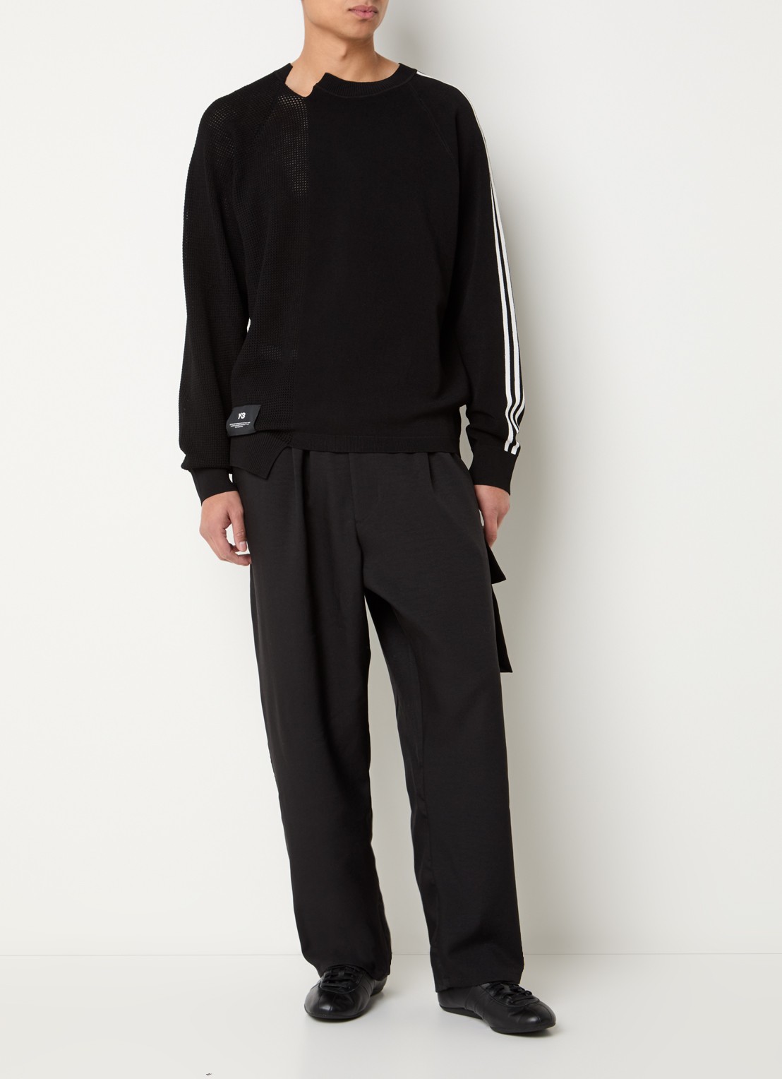 Y-3 Sweater met opengewerkt dessin - voorkant 3 zwart