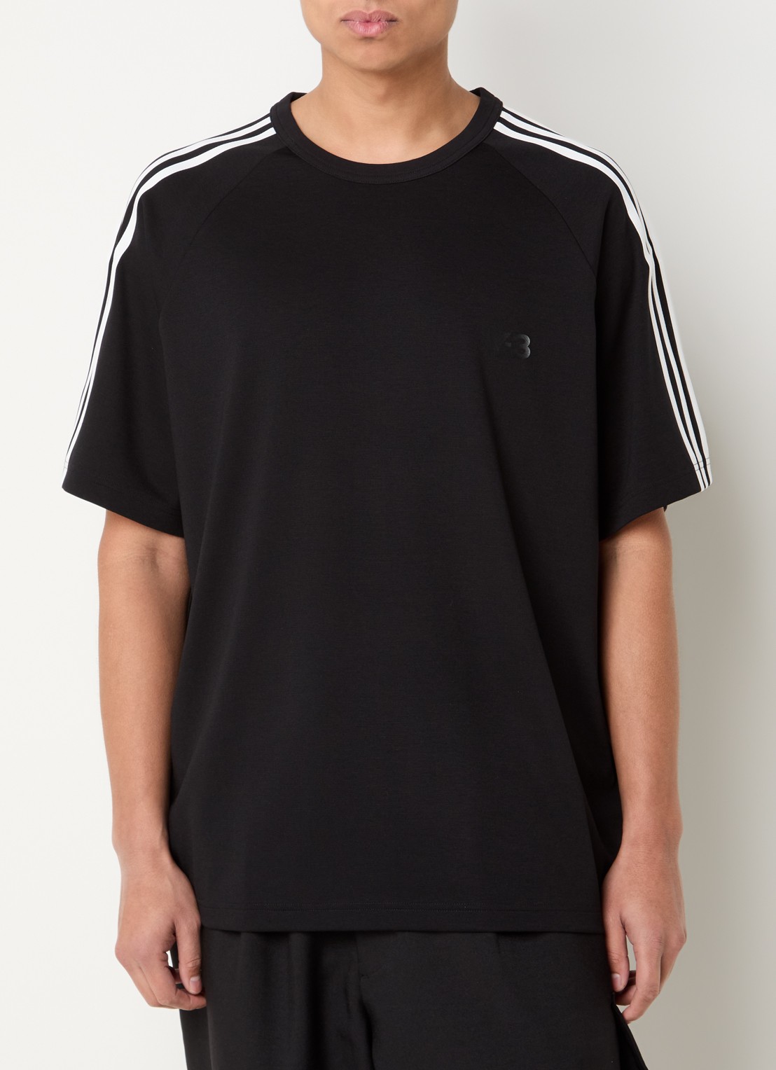 Y-3 T-shirt in wolblend met logoprint - detail 4 zwart