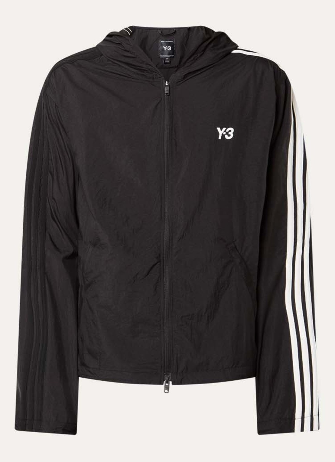 Y-3 Windjack met logo en capuchon - voorkant 2 zwart