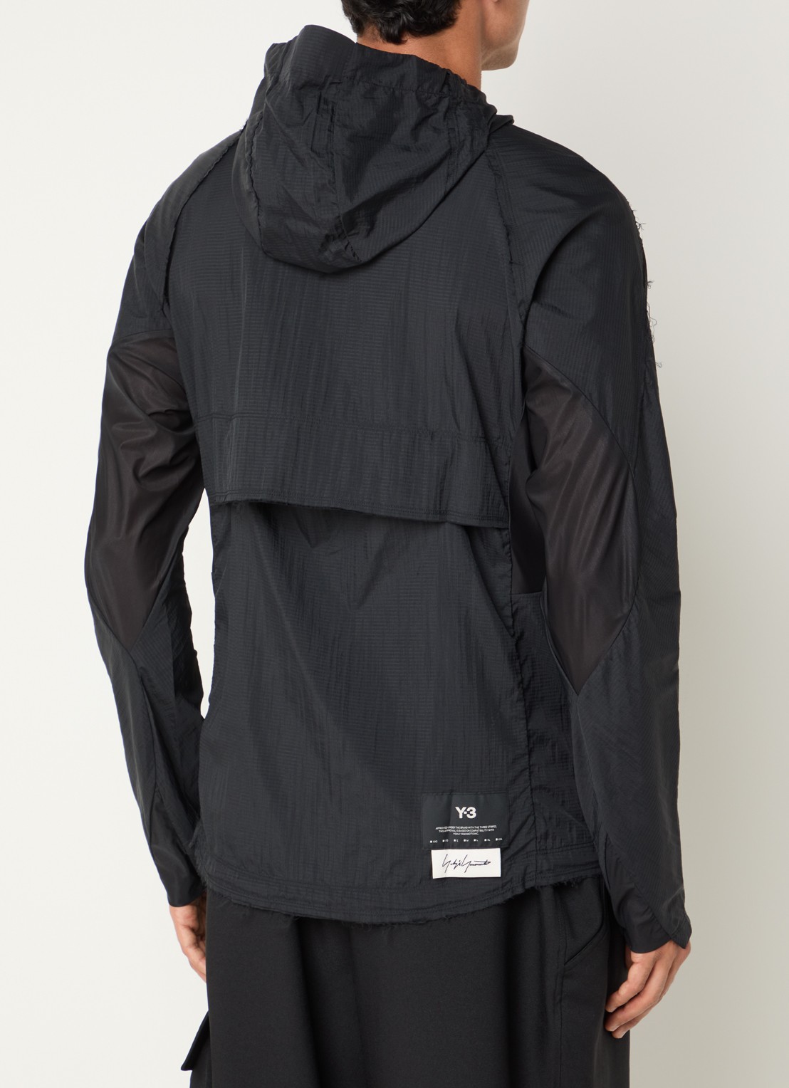 Y-3 Windjack met structuur en gerafelde zoom - achterkant 3 zwart