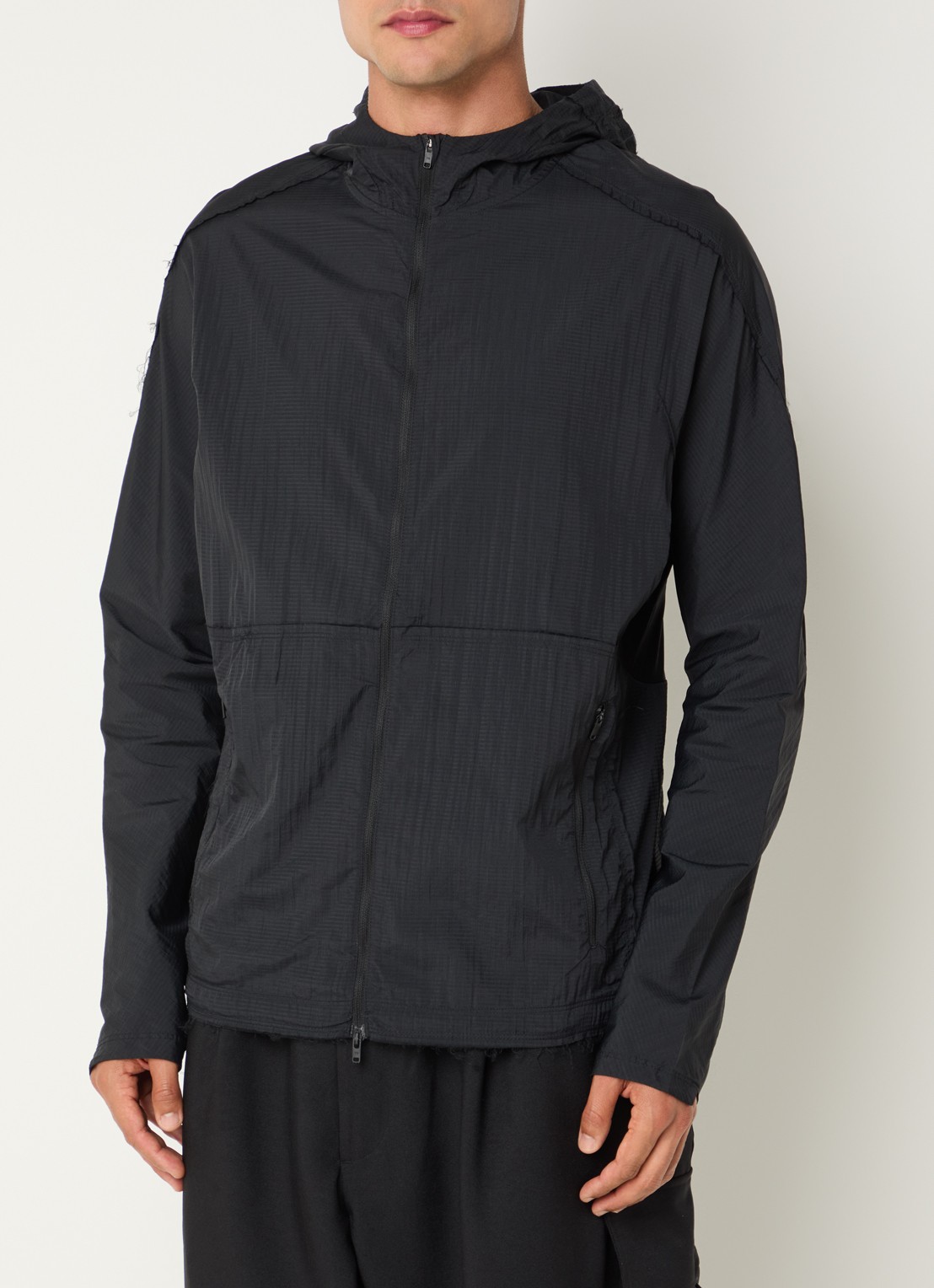 Y-3 Windjack met structuur en gerafelde zoom - detail 4 zwart