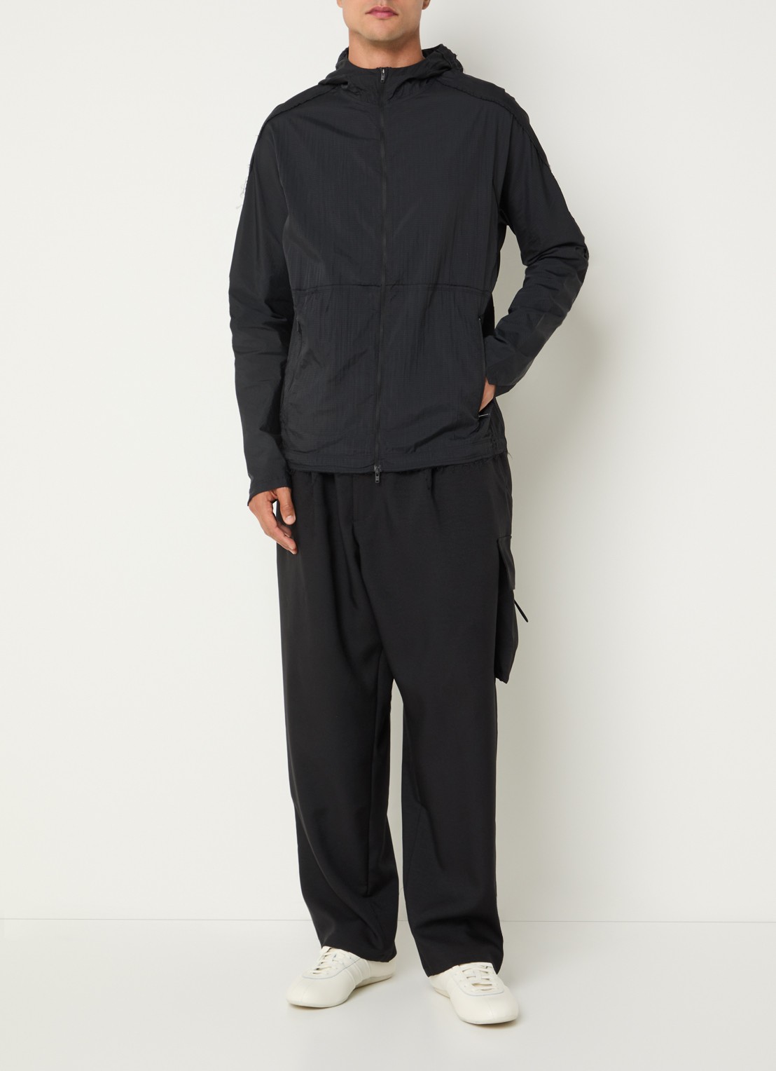 Y-3 Windjack met structuur en gerafelde zoom - voorkant 2 zwart