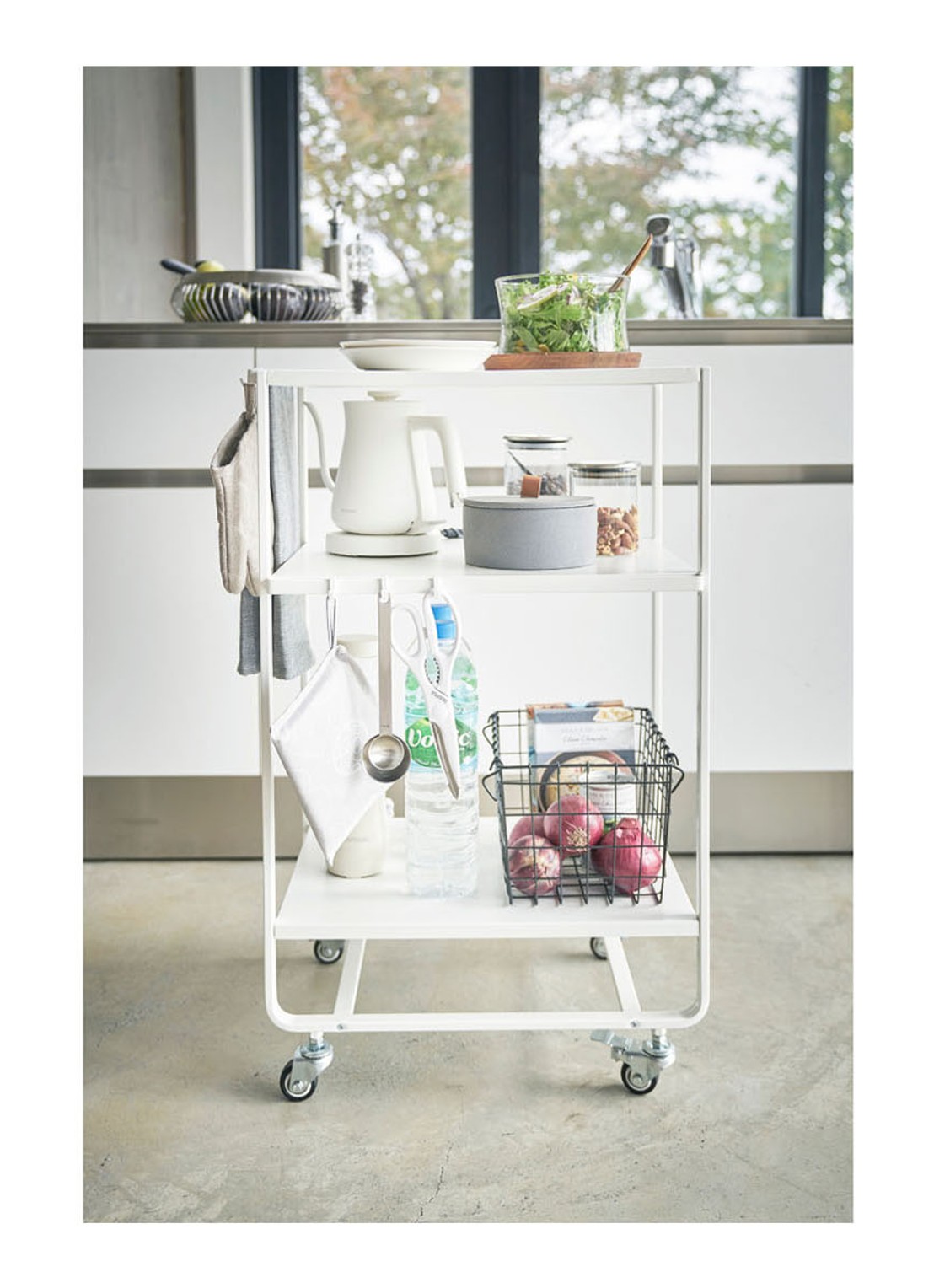 Yamazaki 3-Tiered Tower opbergtrolley  - voorkant 7 wit