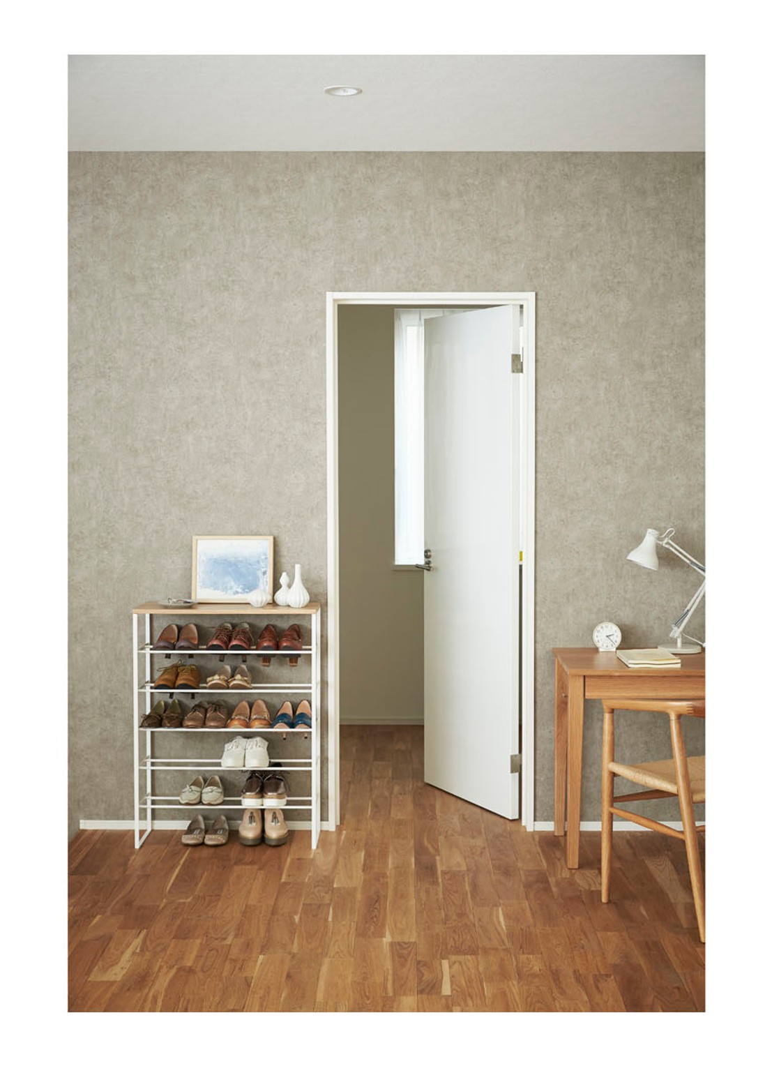 Yamazaki 6 Tier Wood schoenenrek - voorkant 3 wit