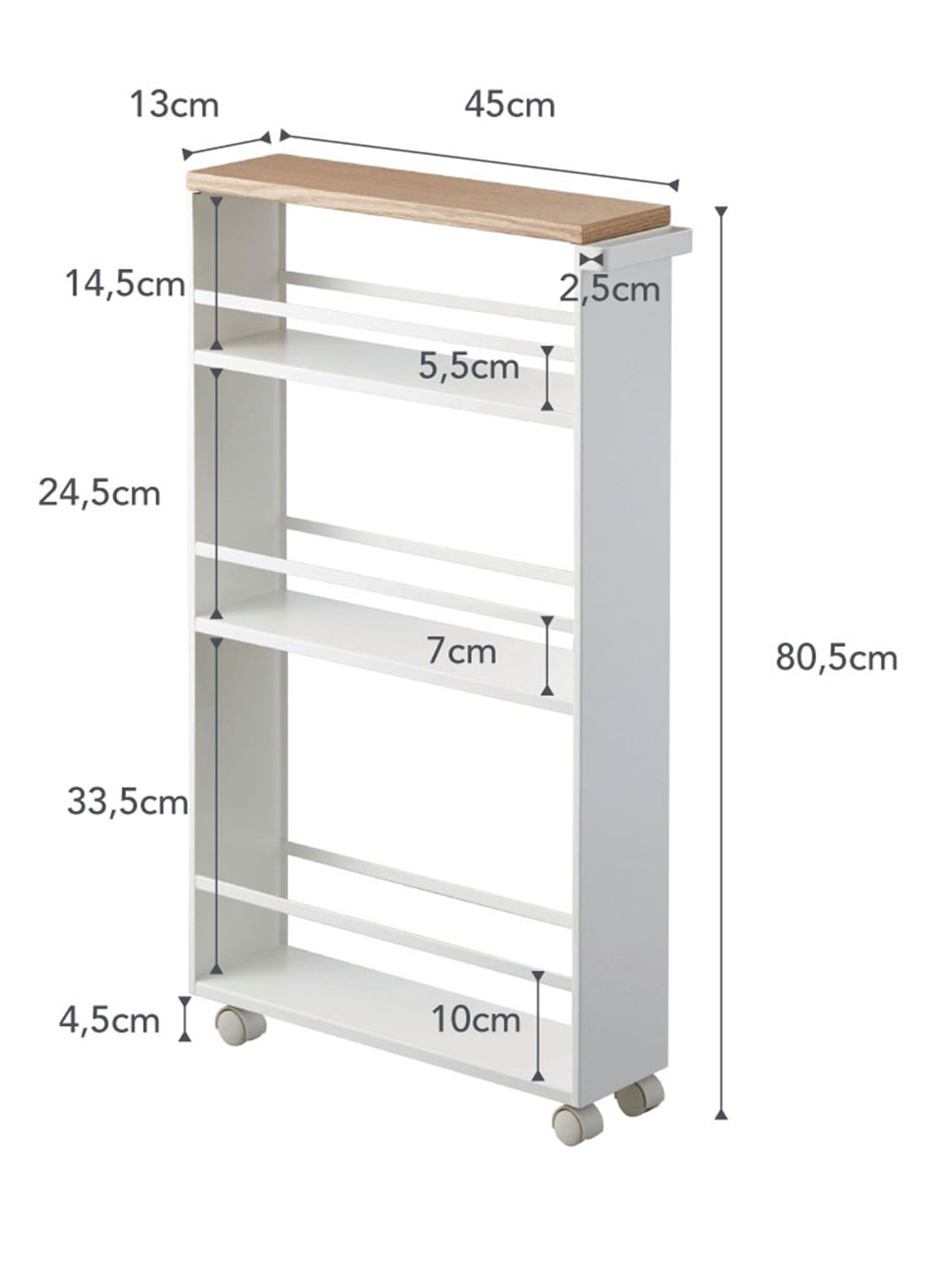 Yamazaki Tower opbergtrolley - voorkant 3 wit