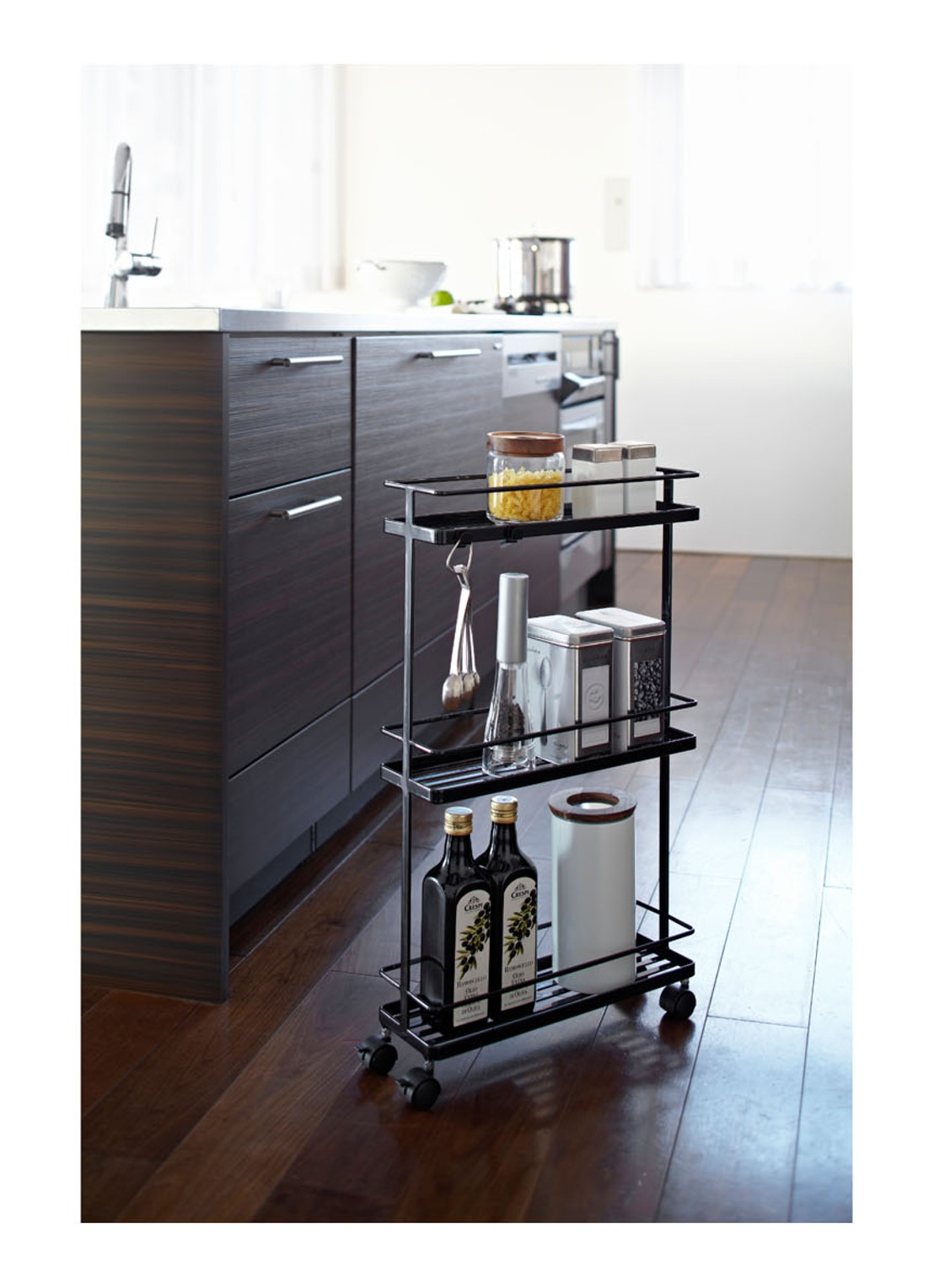 Yamazaki Tower Rolling opbergtrolley - voorkant 2 zwart