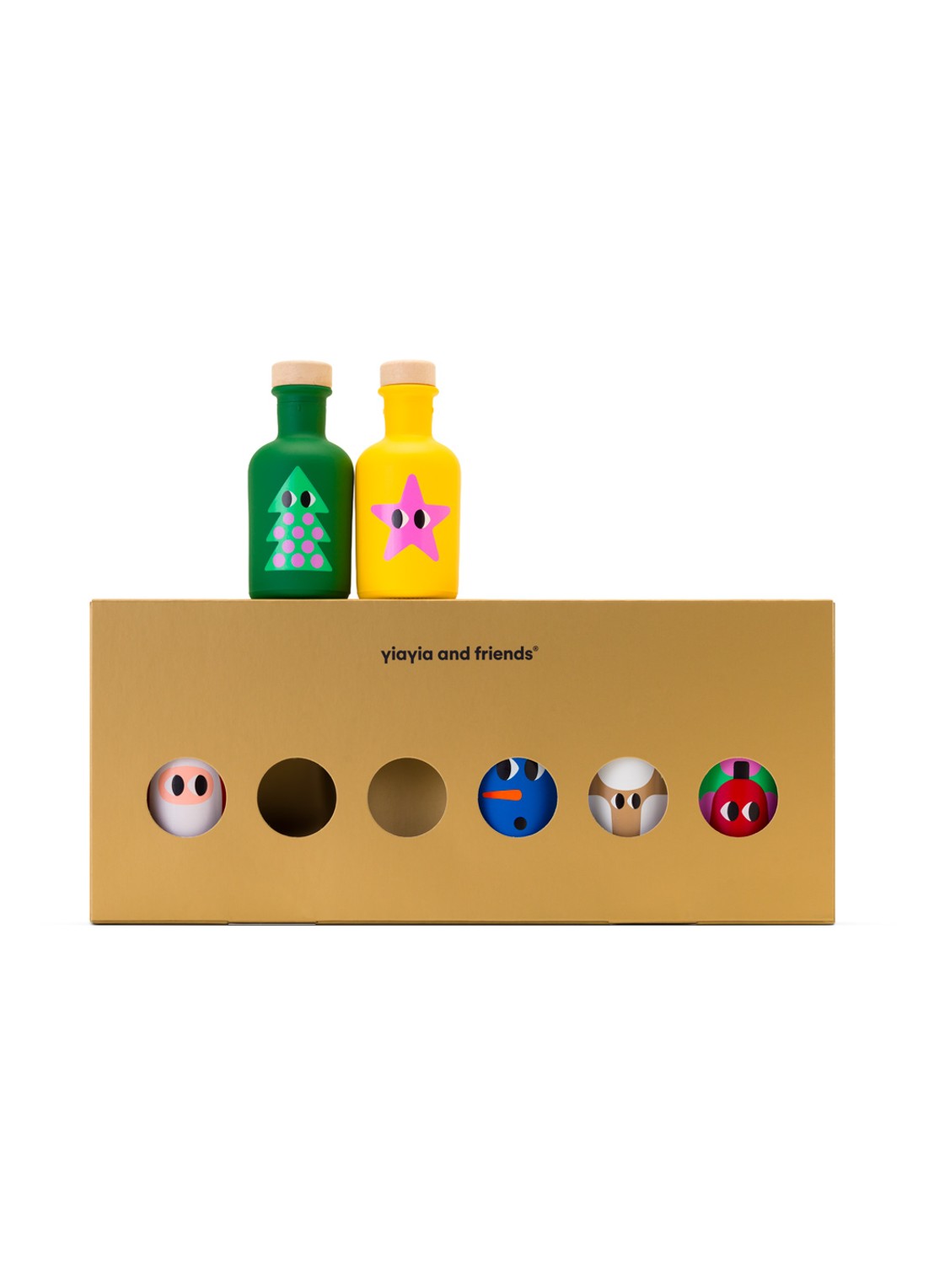 yiayia and friends Christmas Giftset Extra Vierge olijfolie 6 x 50 ml - voorkant 2 beige