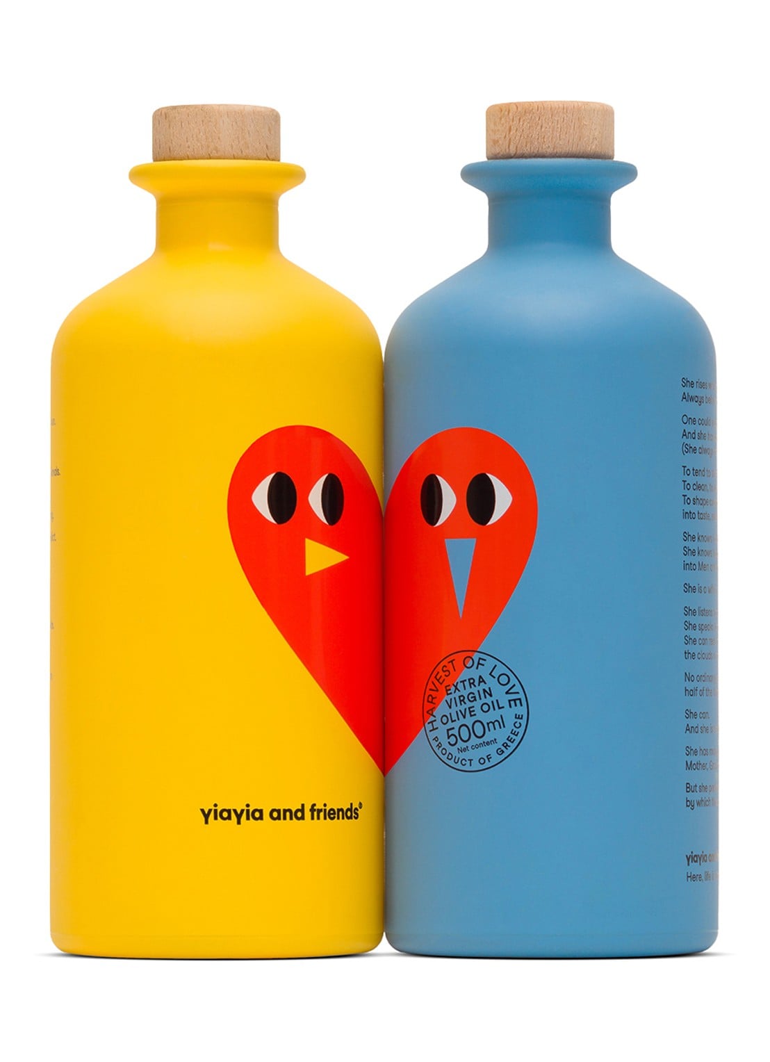 yiayia and friends Harvest of Love Extra Vierge olijfolie 2 x 500 ml - voorkant beige