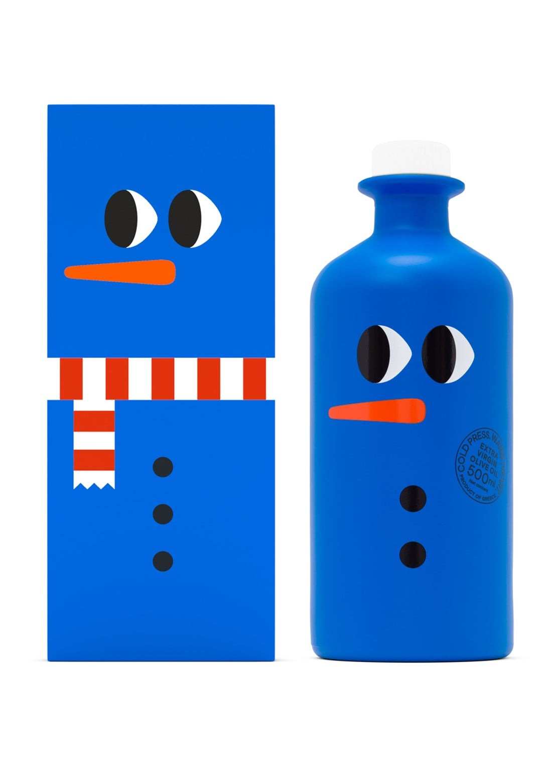 yiayia and friends Snowman Edition Extra Vierge olijfolie in geschenkverpakking 500 ml - voorkant 2 beige
