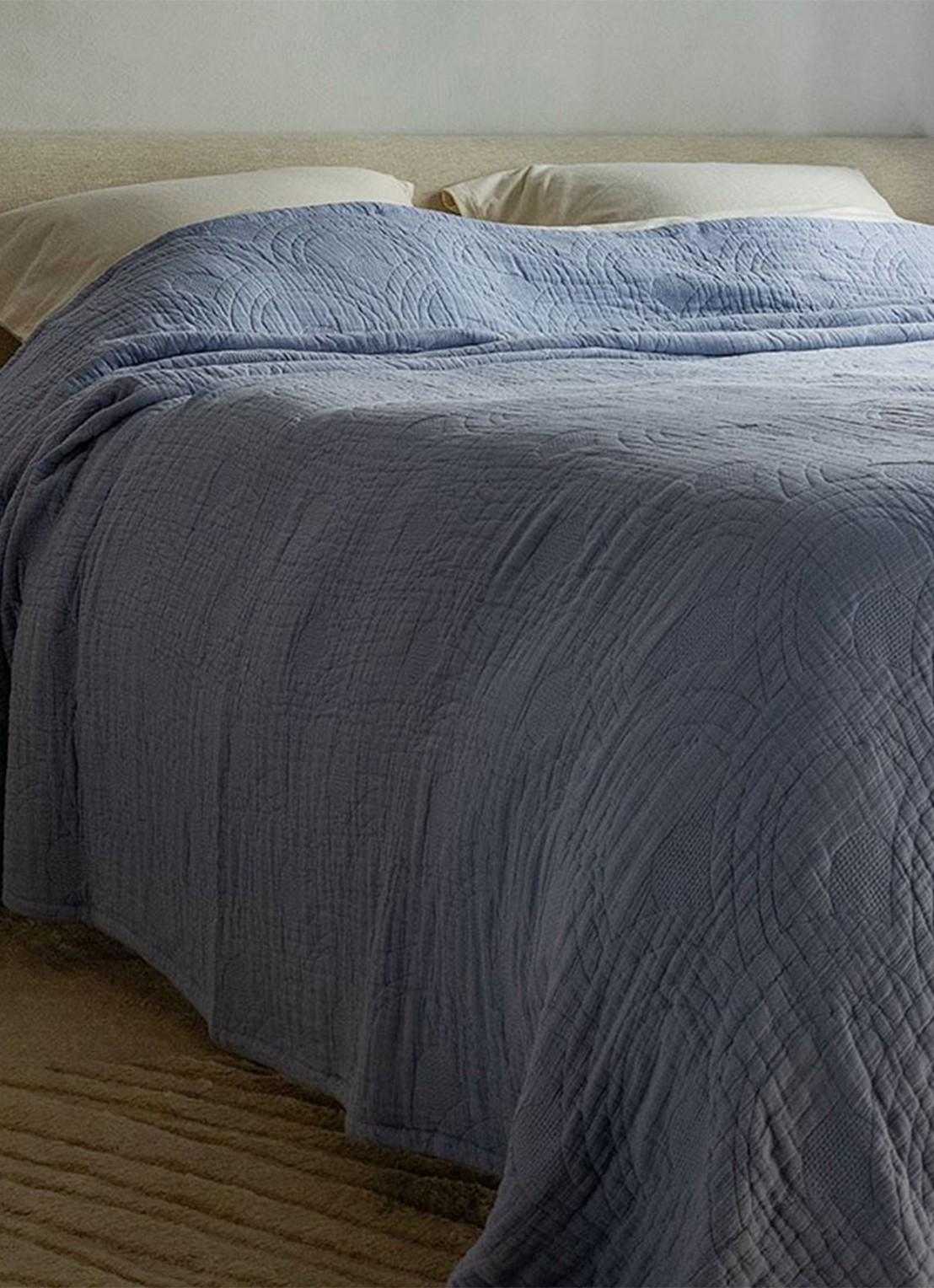 Yumeko Mousseline bedsprei van gewassen linnen 200 x 230 cm - voorkant 3 lavendel