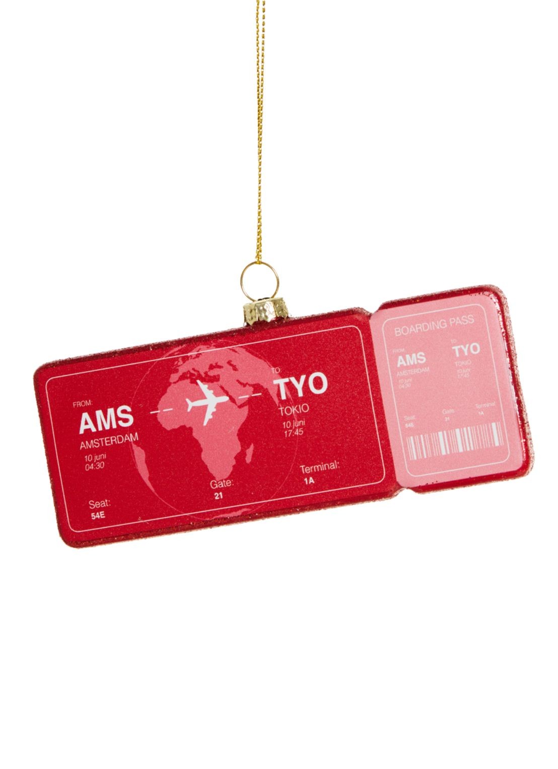 Yup in de Boom Boardingpass Amsterdam - Tokio kersthanger 1,5 cm - voorkant roze