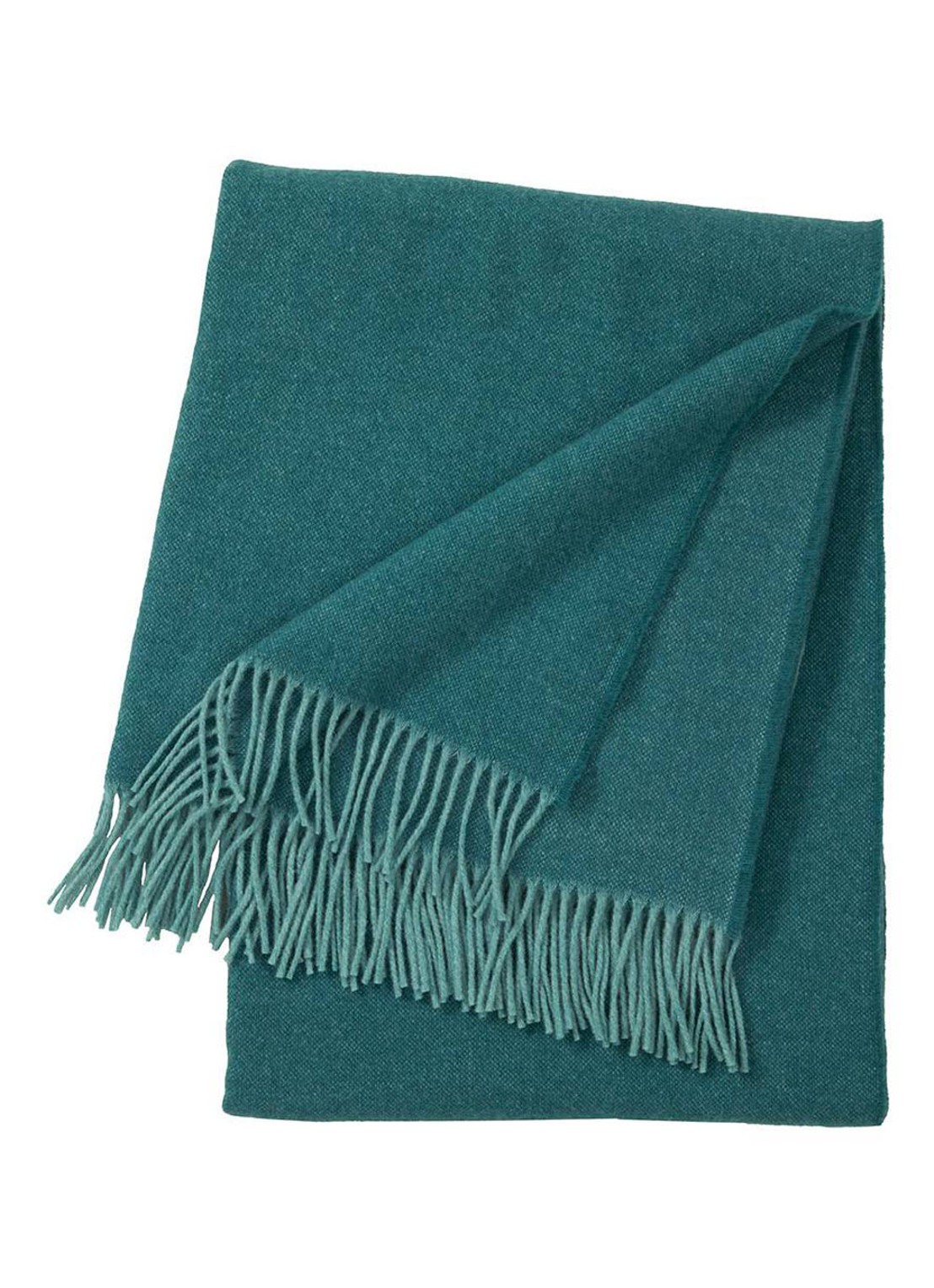 Yves Delorme Club plaid van wol met franjes 130 x 170 cm - voorkant petrol