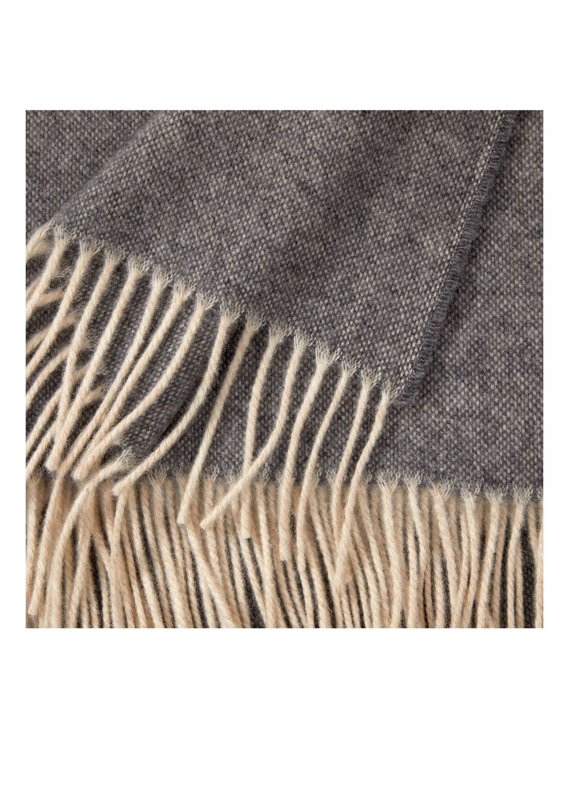 Yves Delorme Club plaid van wol met franjes 130 x 170 cm - voorkant 2 lichtgrijs