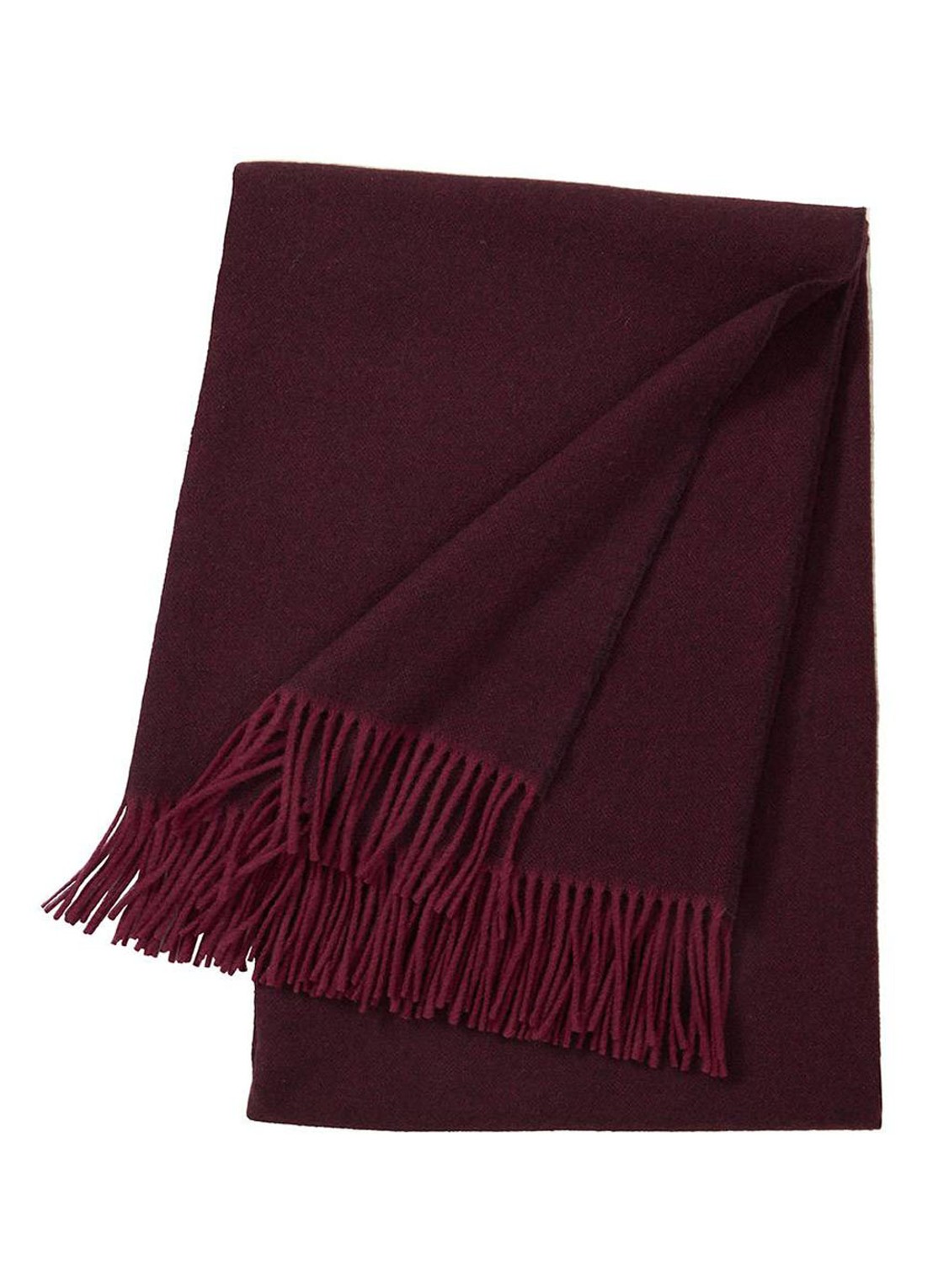 Yves Delorme Club plaid van wol met franjes 130 x 170 cm - voorkant bordeauxrood