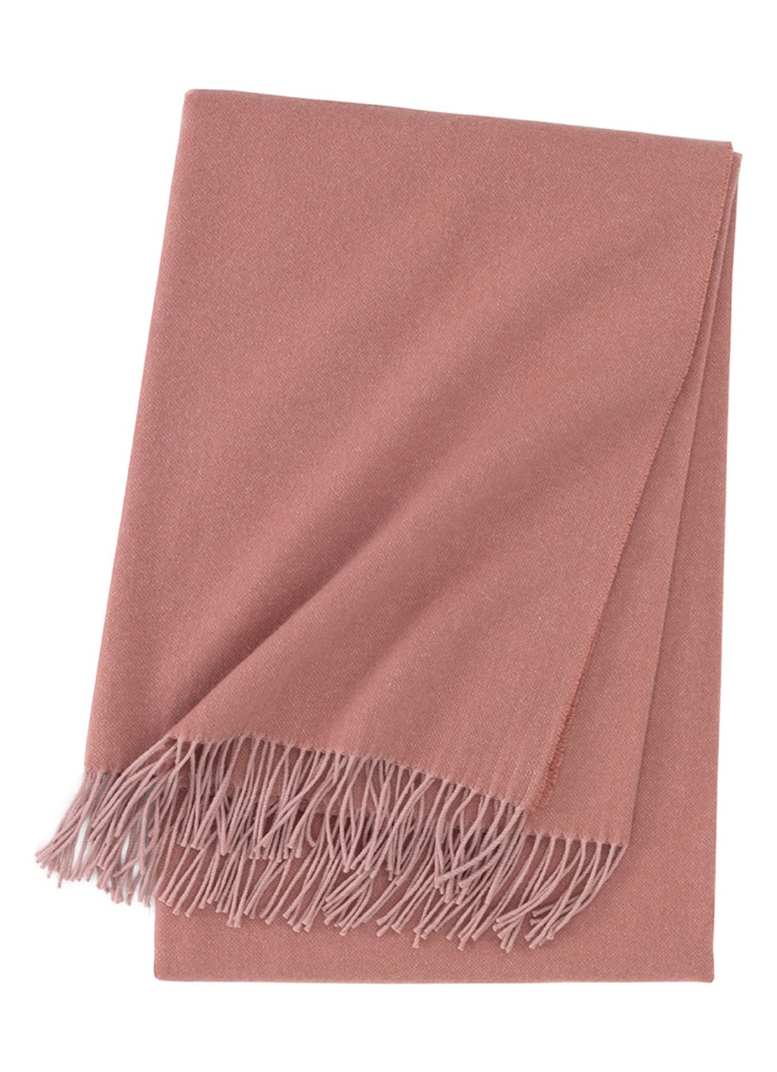 Yves Delorme Club plaid van wol met franjes 130 x 170 cm - voorkant 2 oudroze