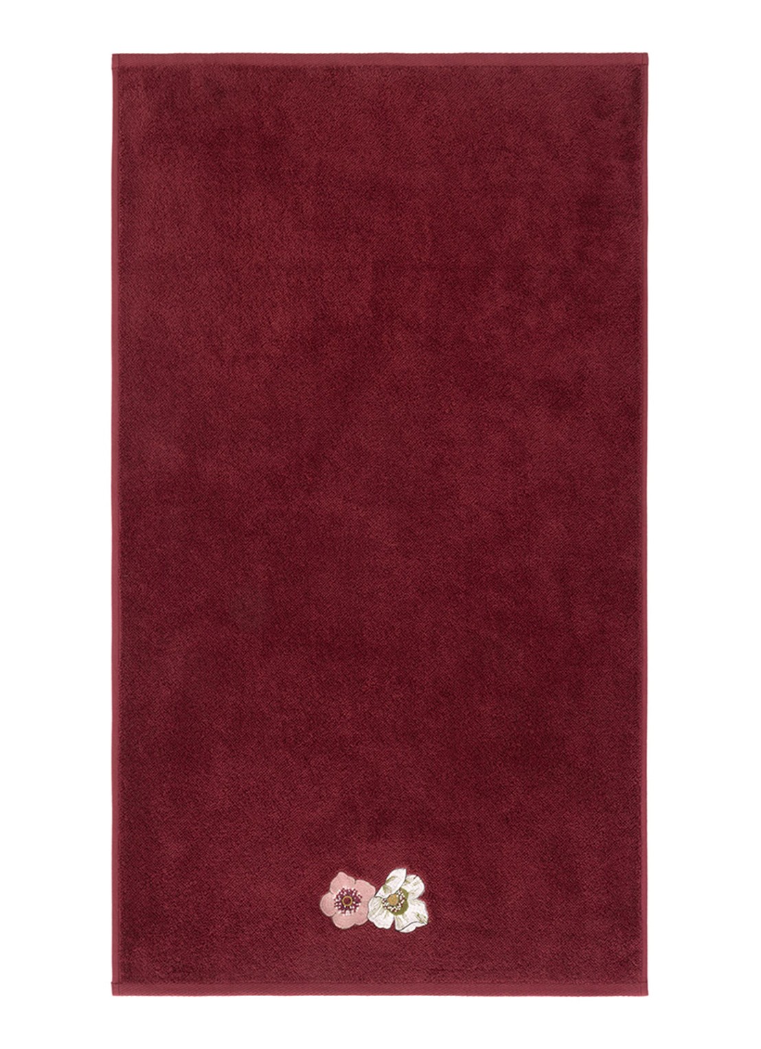 Yves Delorme Corolles badhanddoek - 55 x 100 cm - voorkant 2 donkerrood