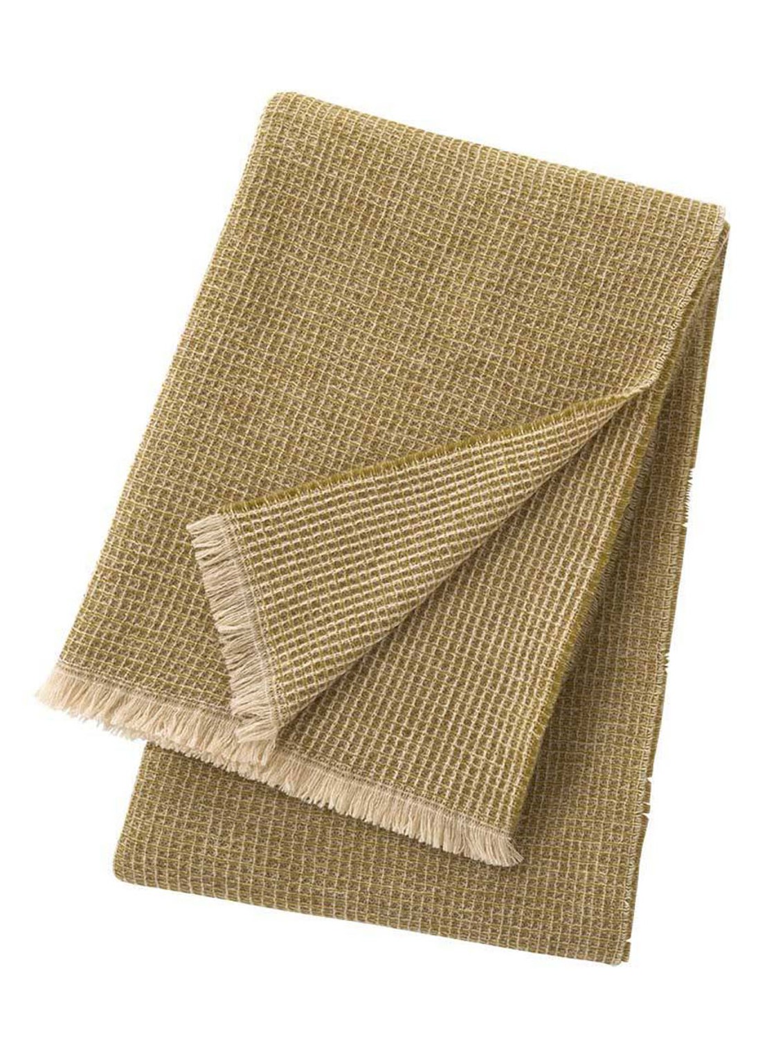 Yves Delorme Cosy plaid van scheerwol met franjes 130 x 170 cm - voorkant 3 zand