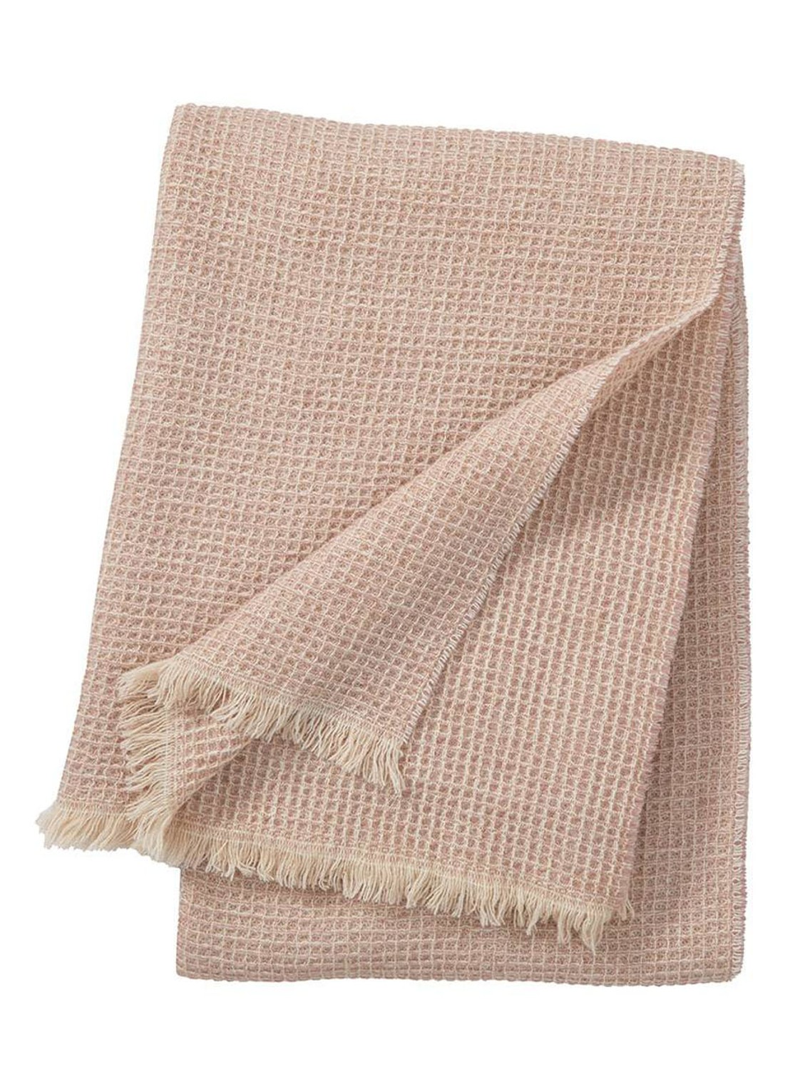 Yves Delorme Cosy plaid van scheerwol met franjes 130 x 170 cm - voorkant beige