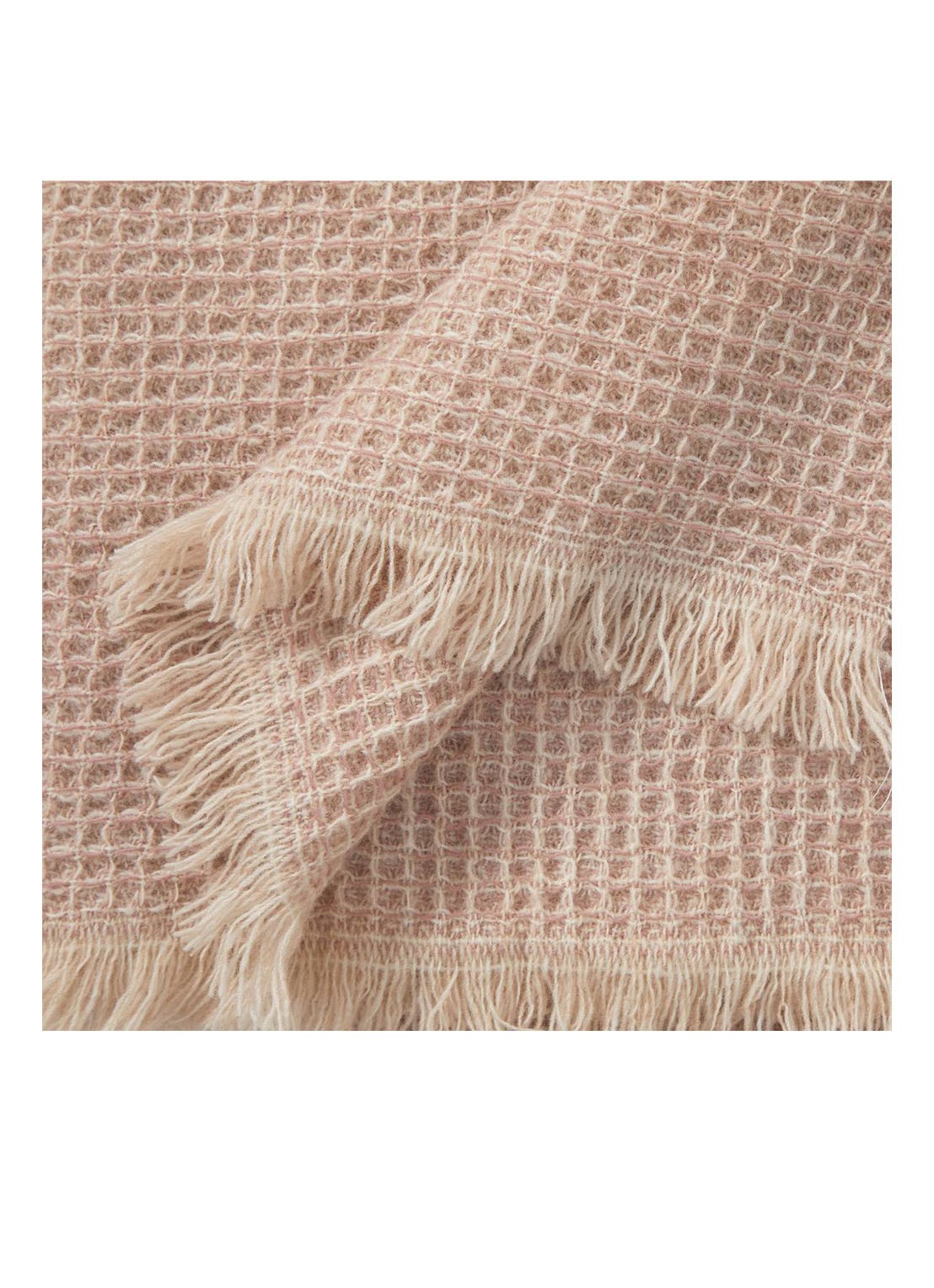 Yves Delorme Cosy plaid van scheerwol met franjes 130 x 170 cm - voorkant 2 beige