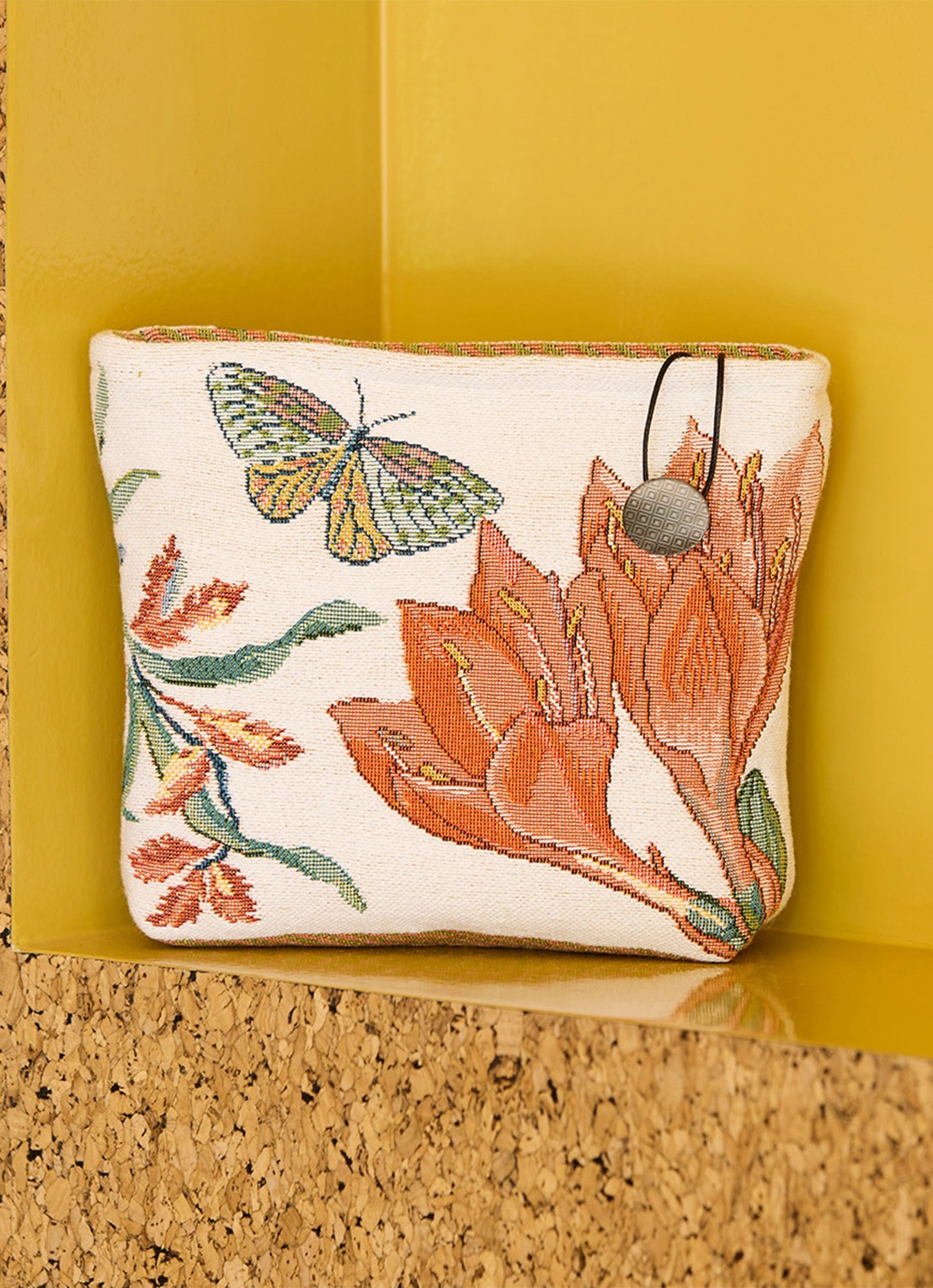 Yves Delorme Ezio toilettas met bloemenprint - detail 2 creme