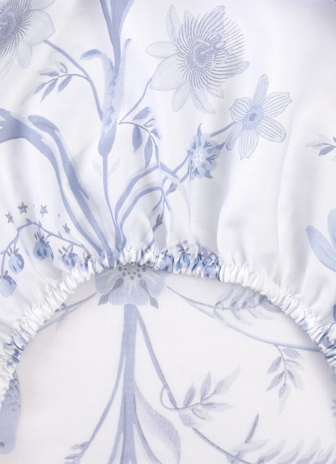 Yves Delorme Herbier hoeslaken 120TC, hoekhoogte 35 cm - achterkant blauw