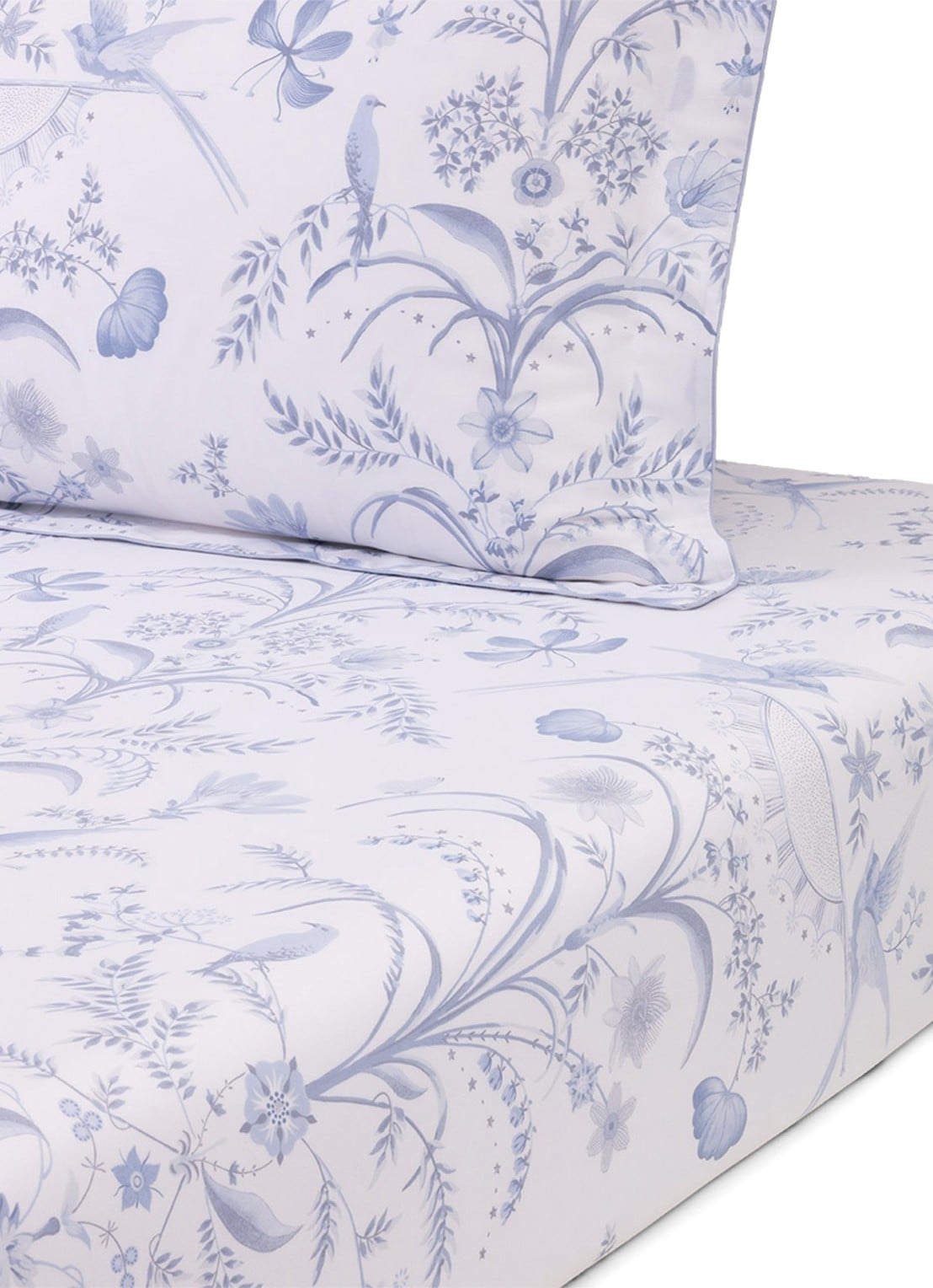 Yves Delorme Herbier hoeslaken 120TC, hoekhoogte 35 cm - voorkant 2 blauw