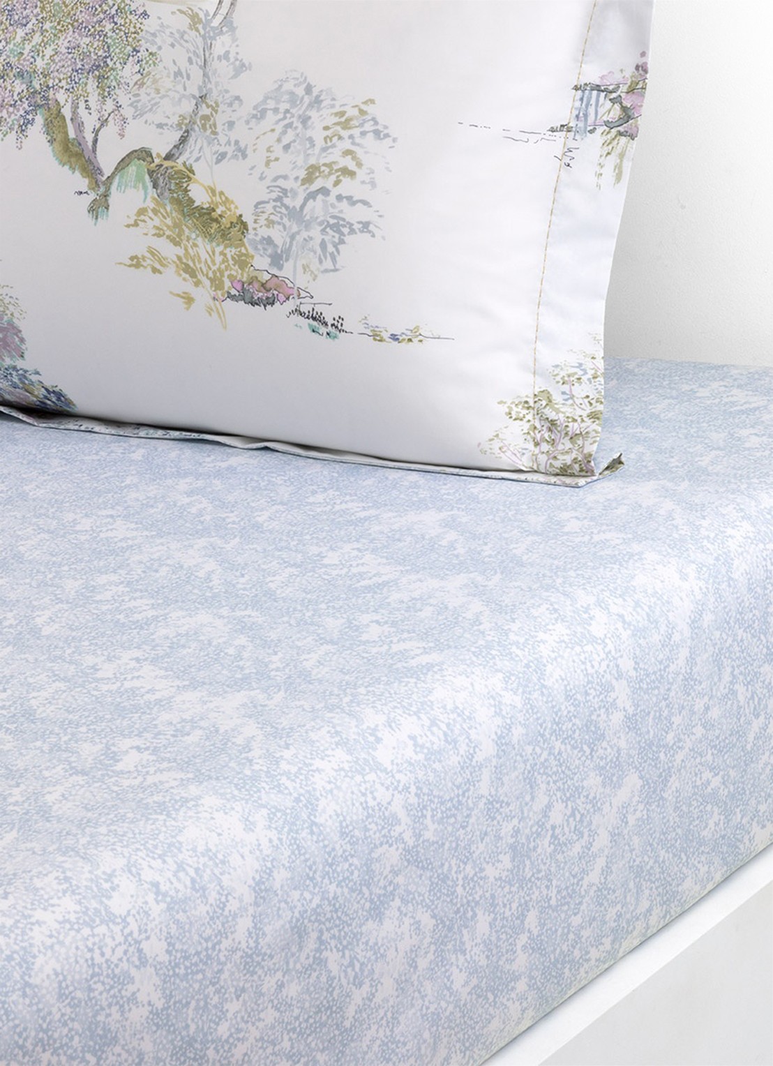 Yves Delorme Lande hoeslaken 200TC - voorkant 2 blauw