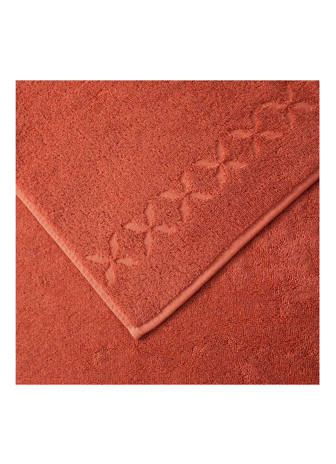 Yves Delorme Nature Amande badlaken - 550 gr/m2 - 70 x 140 cm - detail oranjerood