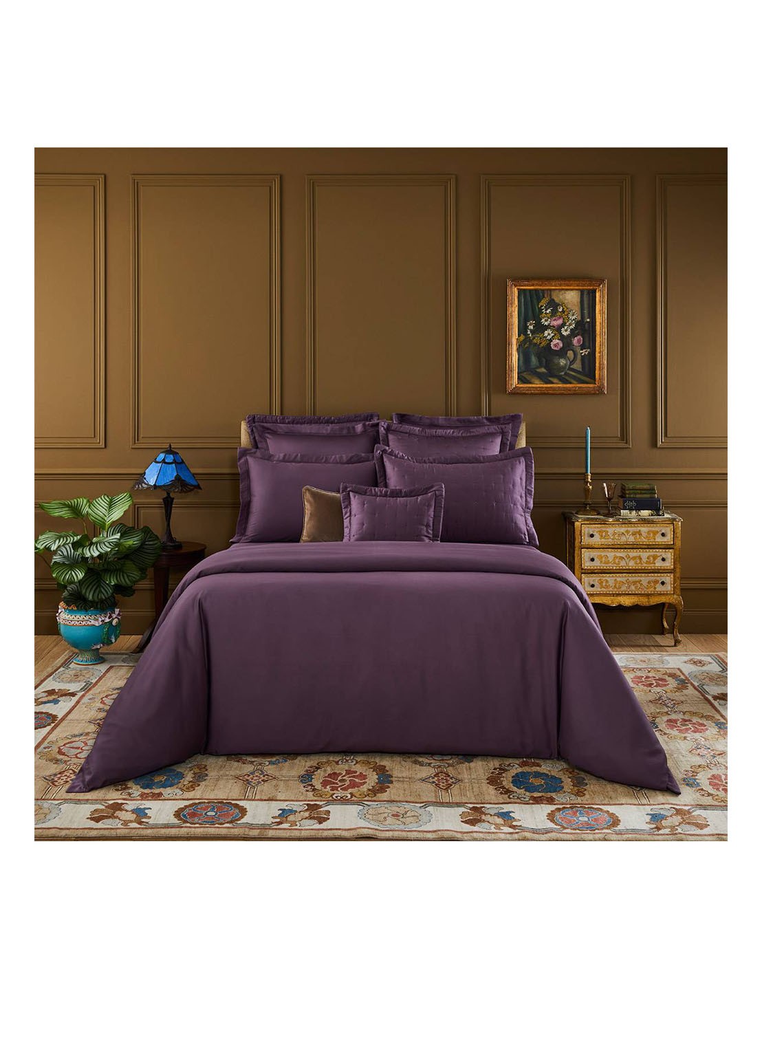 Yves Delorme Triomphe laken van katoensatijn 310TC - voorkant 3 aubergine
