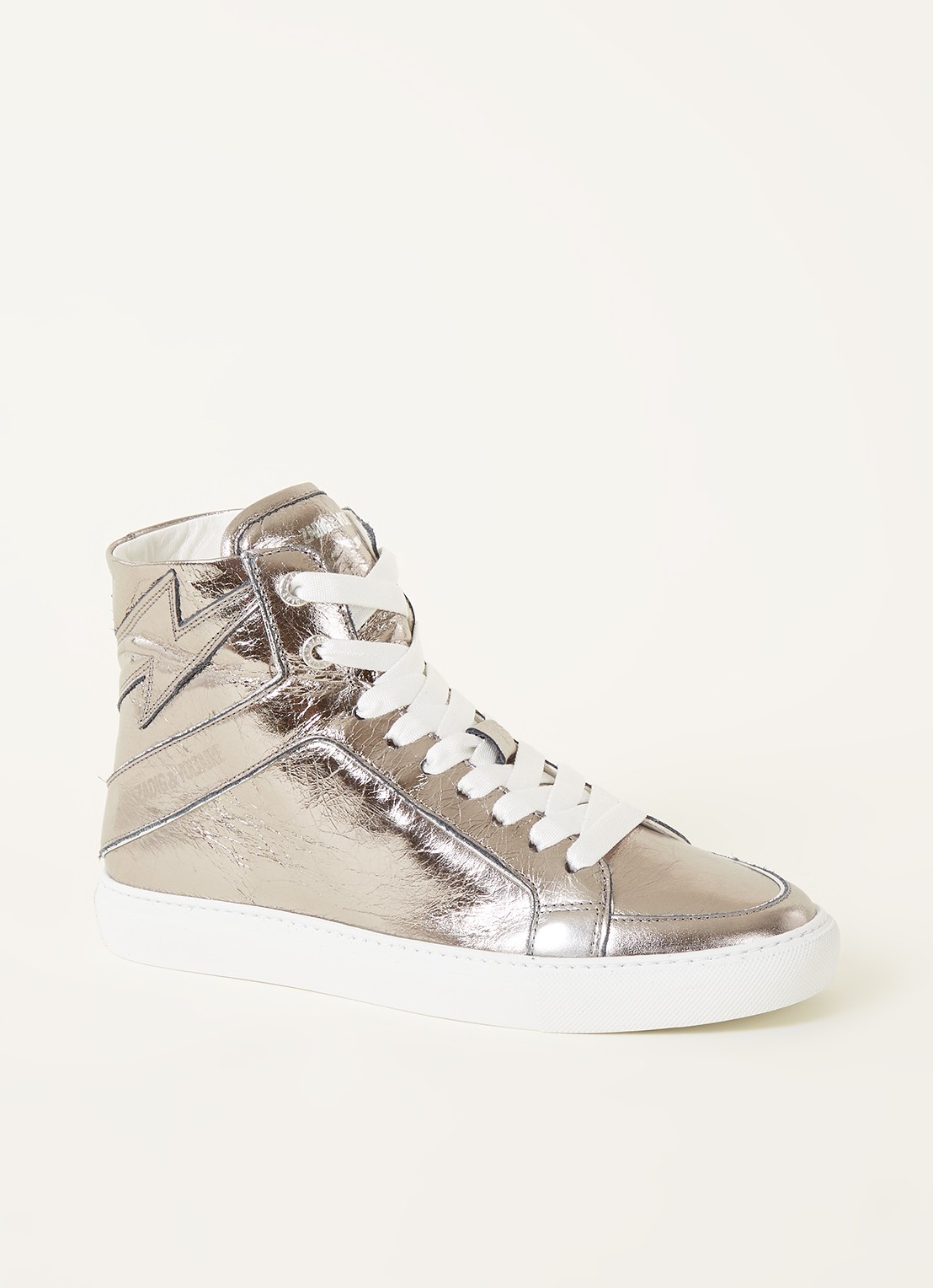 Zadig&Voltaire 1747 sneaker van leer met metallic finish - voorkant zilver